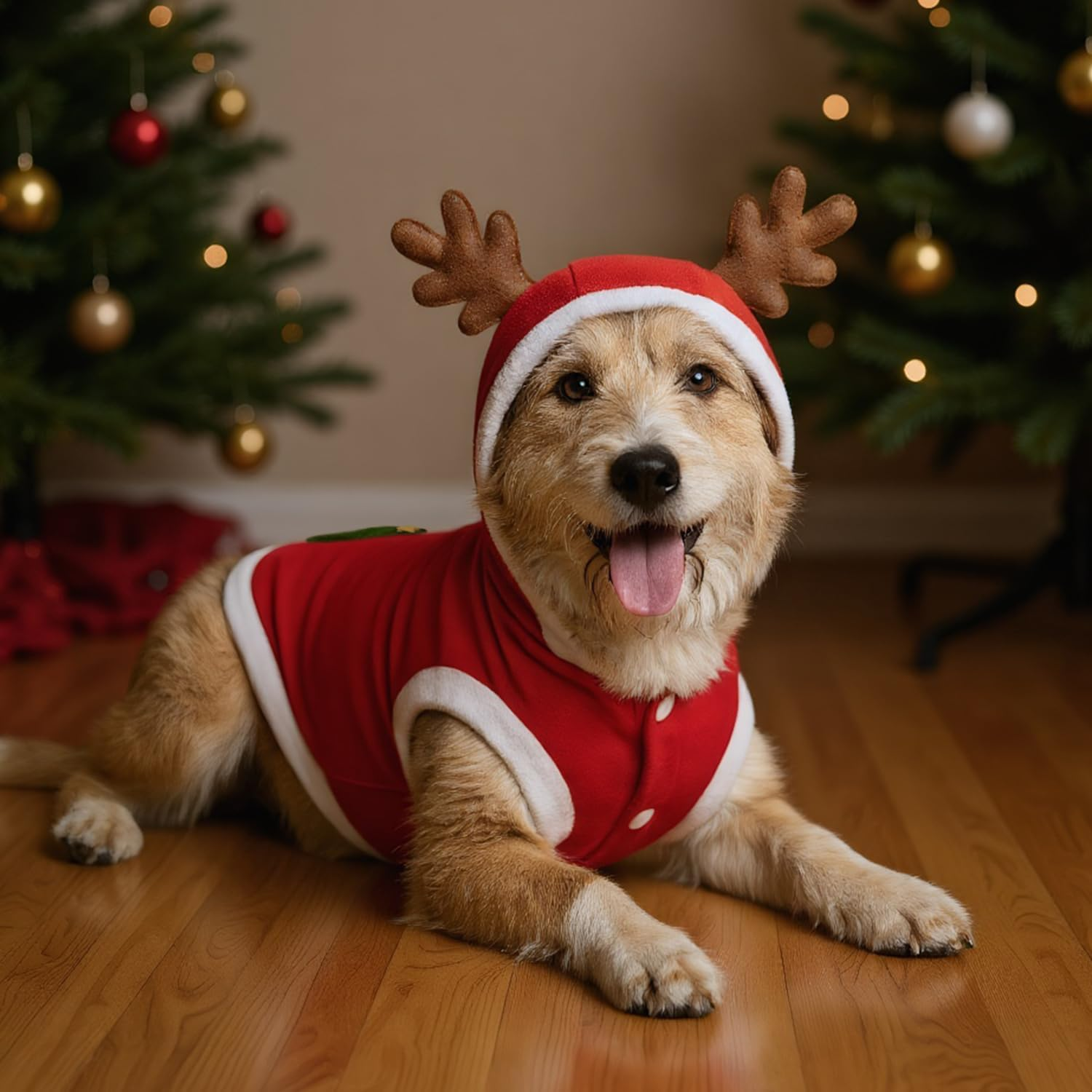 RUGBOL Dog Cat Christmas Outfit Cute Elk Pattern with Christmas Tree for Small Medium Large Dogs Cats New Year Party (L) image number 5