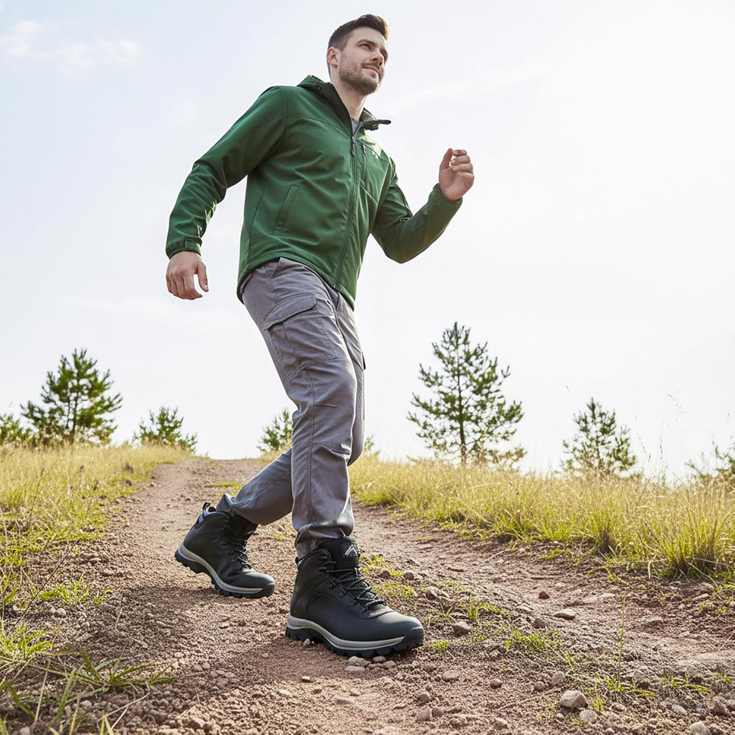 Cc-Los Men'S Waterproof Hiking Boots Mid-Top Boots Lightweight Non-Slip High-Tracton Grip Black Size 13
