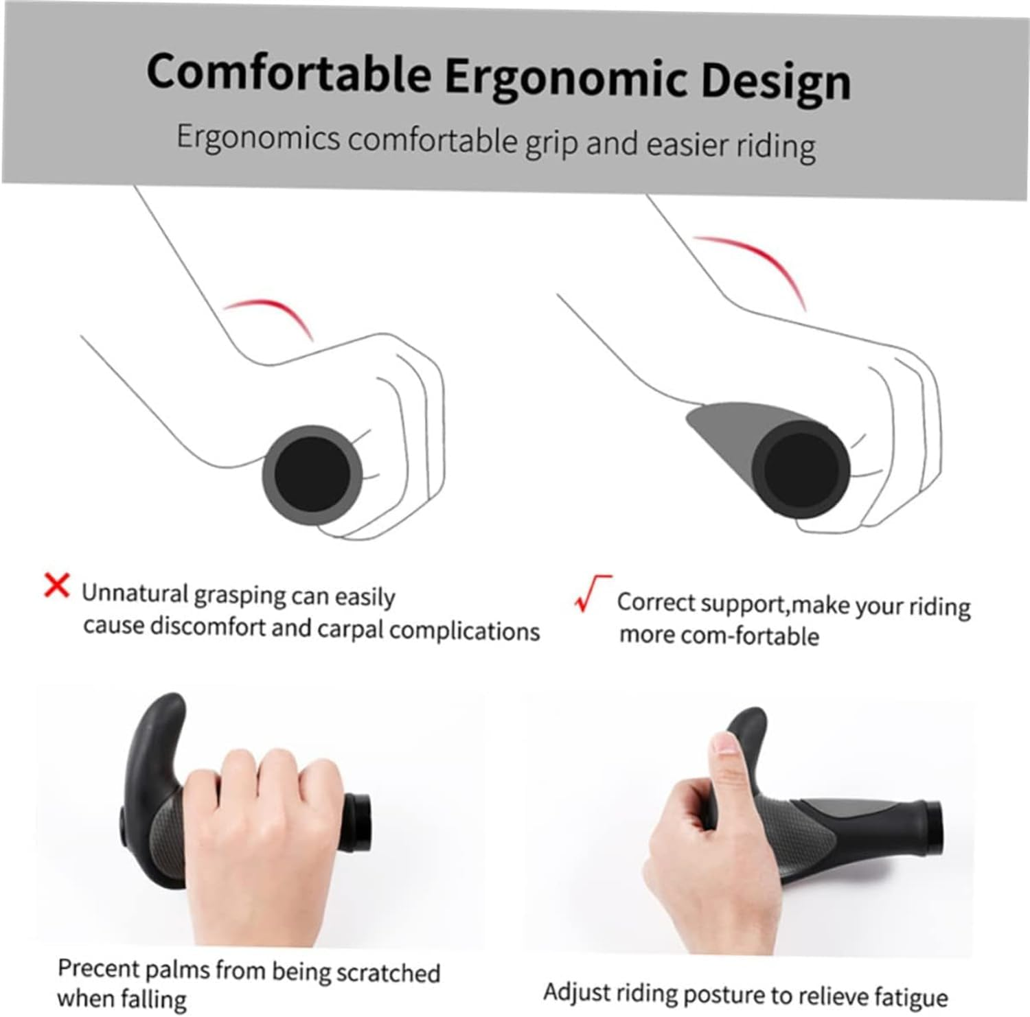 CZ-XING Bike Handlebar Grips, Bike Ergonomic Handle End Grips Comfort Handle Bar Grips Lock,Shockproof Bicycle Handle Grip with Adjustable Aluminum image number 2