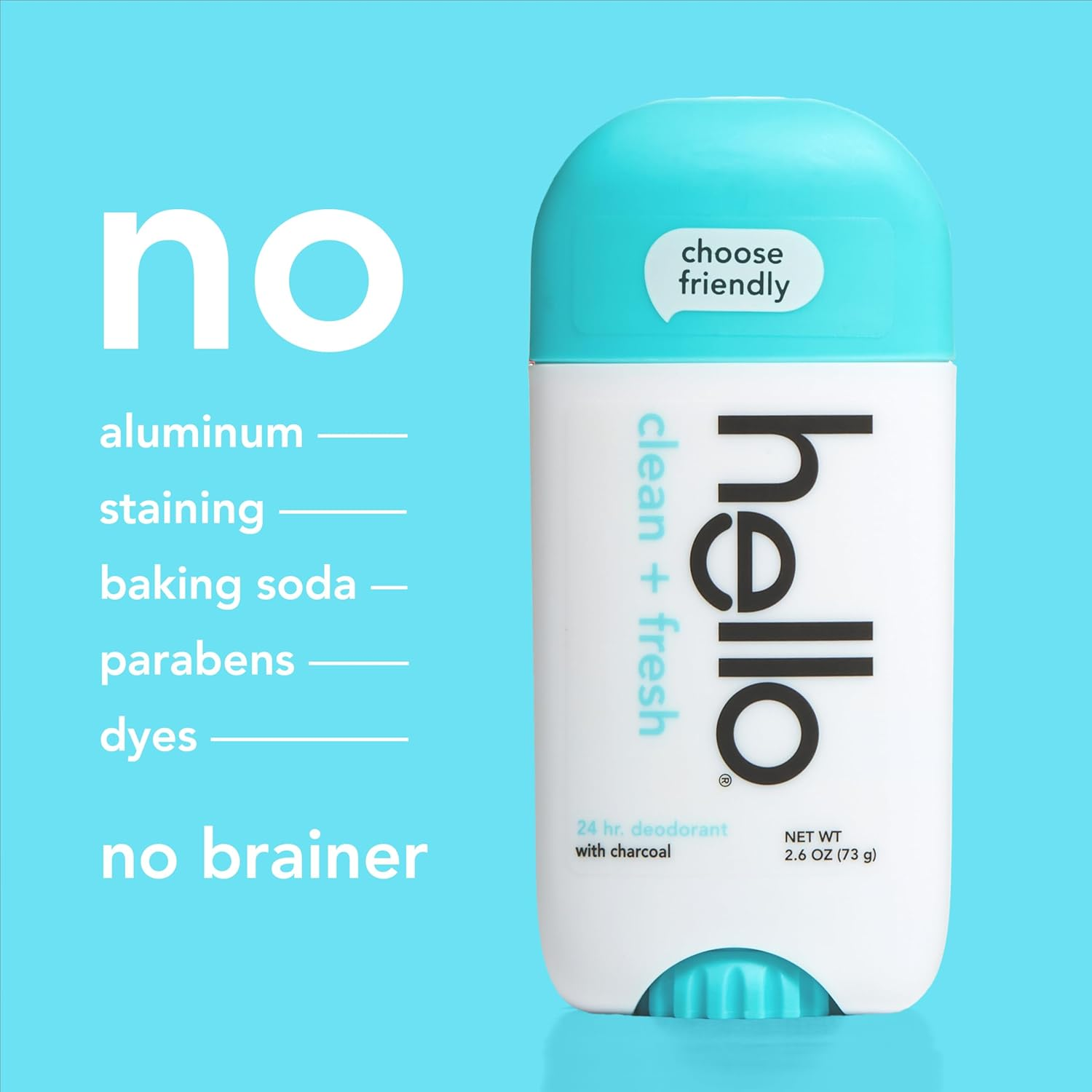 Hello Activated Charcoal Fresh and Clean Deodorant for Women + Men, Aluminum Free, Baking Soda Free, Parabens Free, 24 Hour Odor Protection, 2.6 Ounce, 2 Pack image number 5