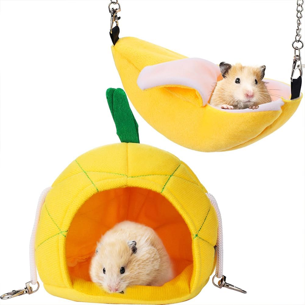 Hamster Cage Accessories Hammock Soft Bed Small Pet House, Small Animals Hideout Hanging House Cage, Nest for Guinea Pig Rat Chinchilla Bearded Dragon Sleep and Play Toy (Yellow) image number 3
