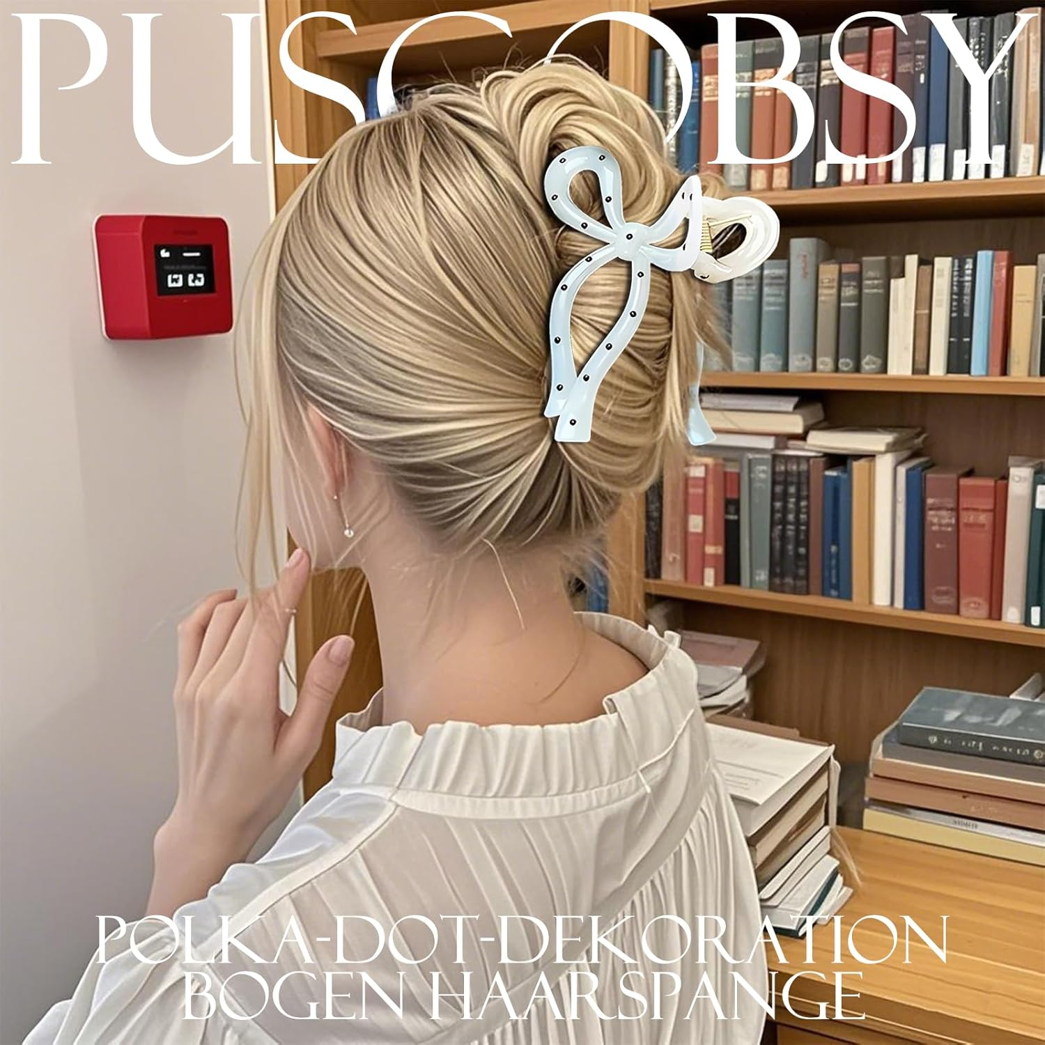 PUSCOBSY Hair Clips for Women Hair Clip Large for Thick Hair 11 Cm Hair Bow Hair Clips Non-Slip Strong Hold Hair Clip Wave Dot Black Beige image number 3