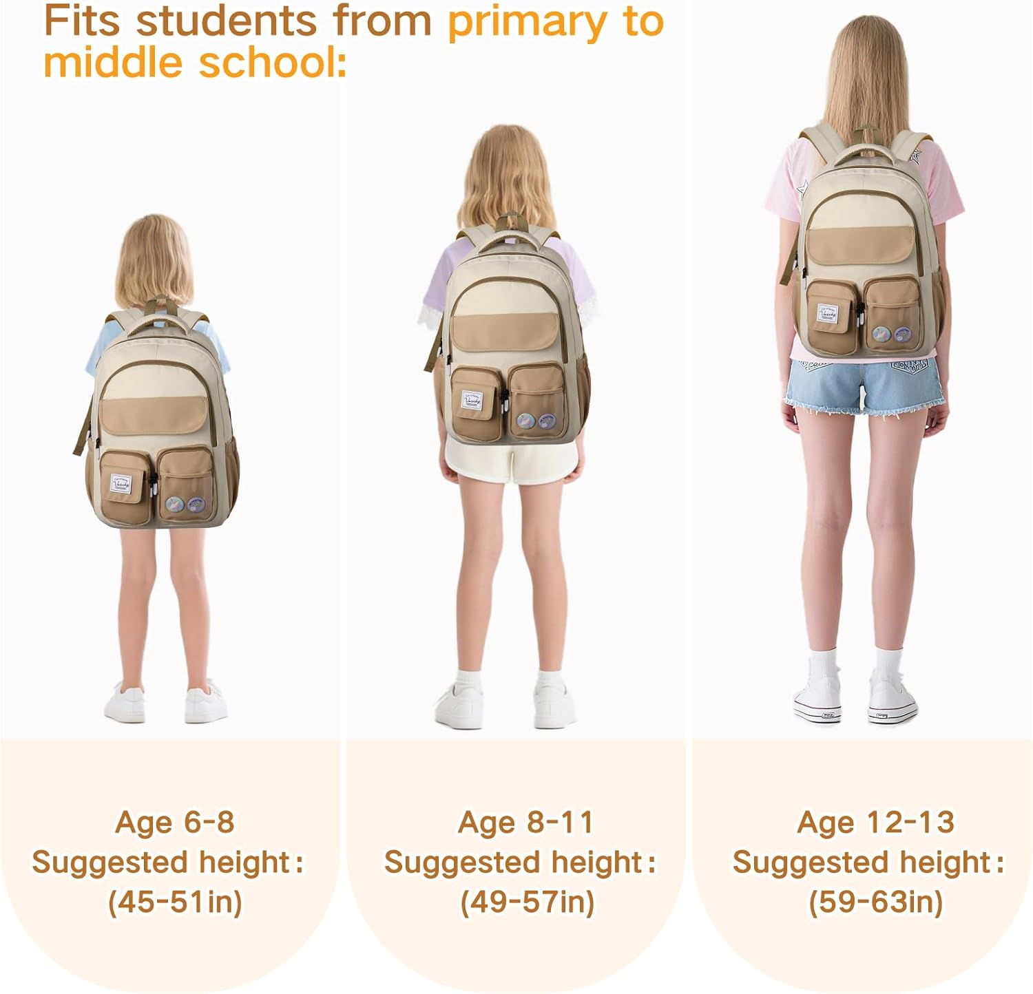 Large Backpack for Girls, VASCHY Cute School Bag Bookbag for Elementary Middle Schooler Teen Girls/Boys/Kids Travel Hiking with Clear Pin Pouch image number 1