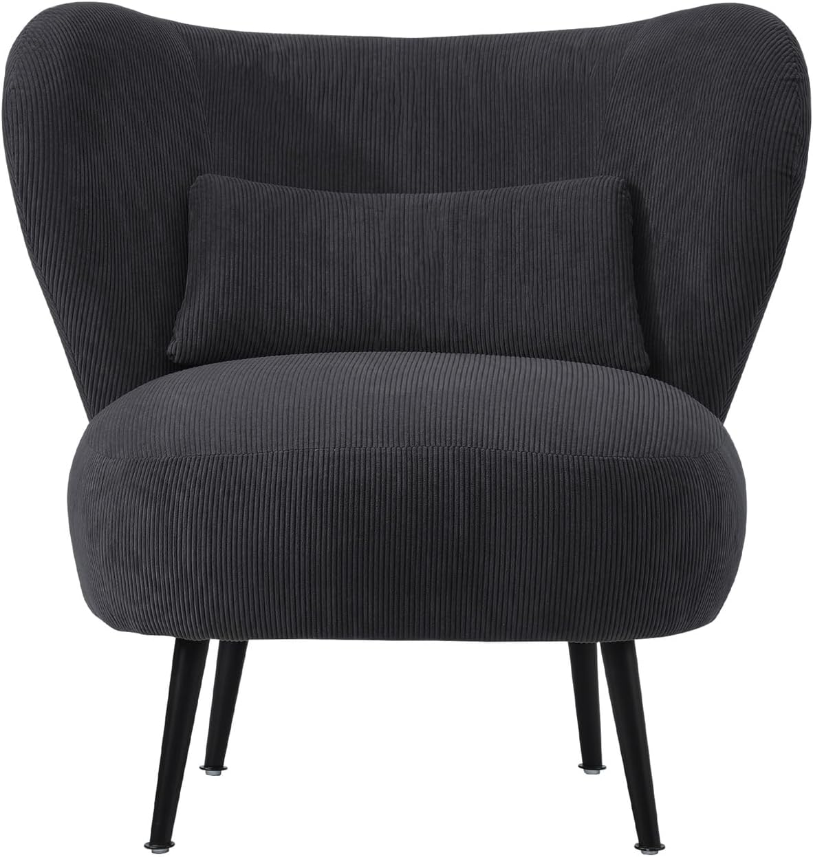 Oikiture Armchair with Lumbar Pillow and Wingback Velvet Lounge Sofa Accent Chair Charocal - A8-Charcoal image number 4
