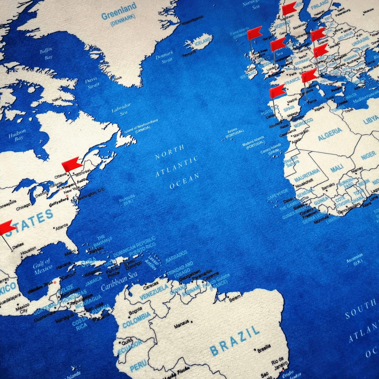 World Map XXL 51 X 28 Inches, Travel Pin Board with Fleece Surface in Modern Wall Art Design, 20 Flag Push Pins Included image number 5