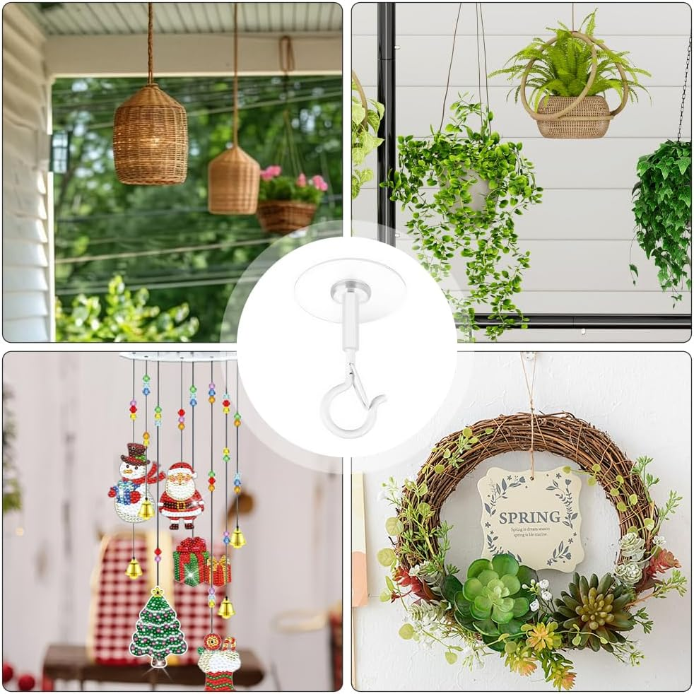 4 Pack Heavy Duty Ceiling Hooks for Hanging Planters, Bird Feeders, Lanterns and Outdoor Decorations &ndash; Strong Self-Adhesive Hooks for Home and Garden Use (White) - White And Black image number 2