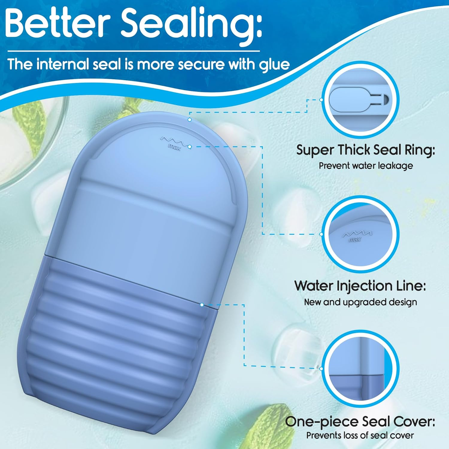 2Pcs Ice Roller for Face and Eye, Ice Face Roller, Reusable Silicone Ice Mold for Face, Facial Beauty Ice Roller Skin Care Tools for Shrink Pores anti Wrinkle Reduce Puffiness (Blue + Pink) - Black image number 2