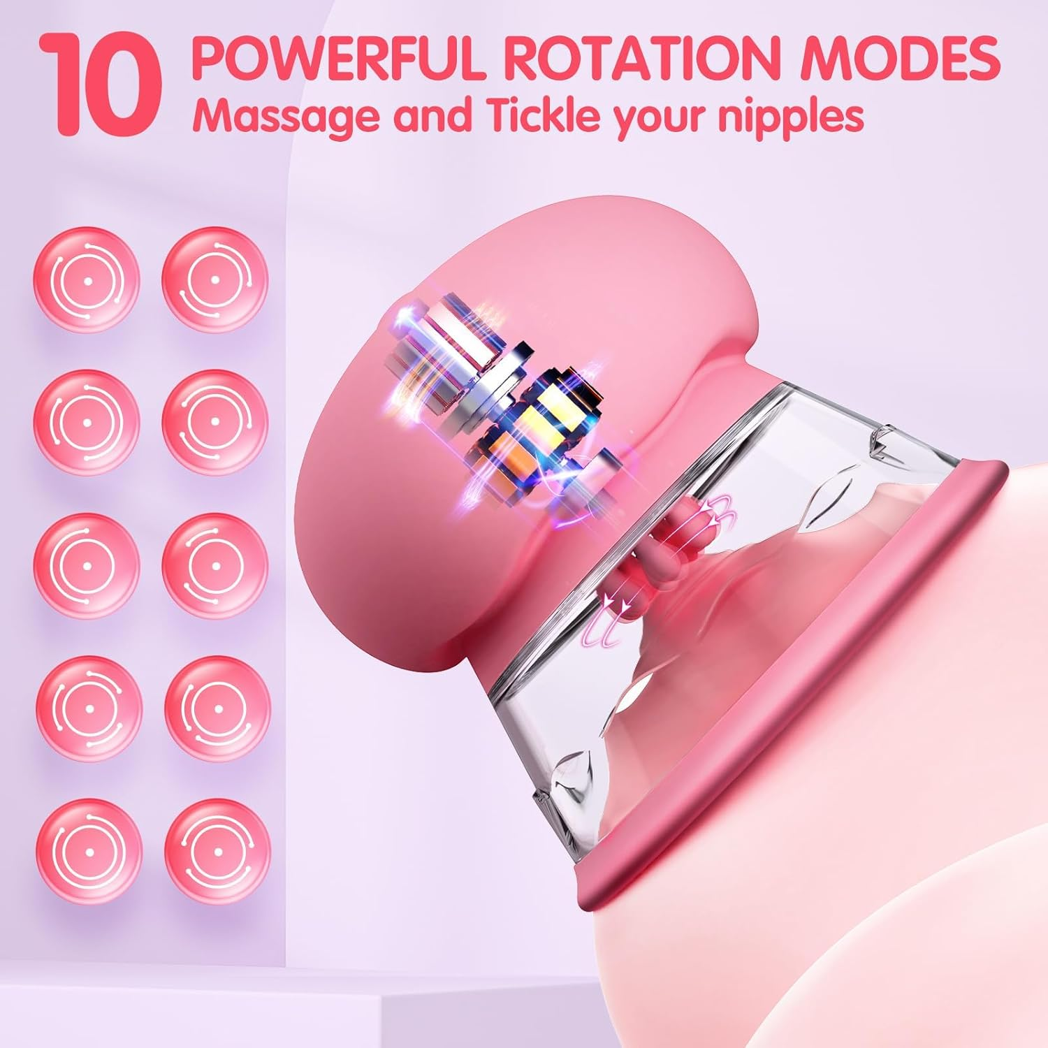 Funflick Sex Toys Sucking Nipple Toys - Nipple Vibrator Women Sex Toy Manual Sucking with 10 Powerful Rotation Modes 3 Brush Heads Stimulator Massager, Rechargeable Adult Toys for Women Couples Pleasure Rose, Best Sexual Wellness Products for Her image number 5