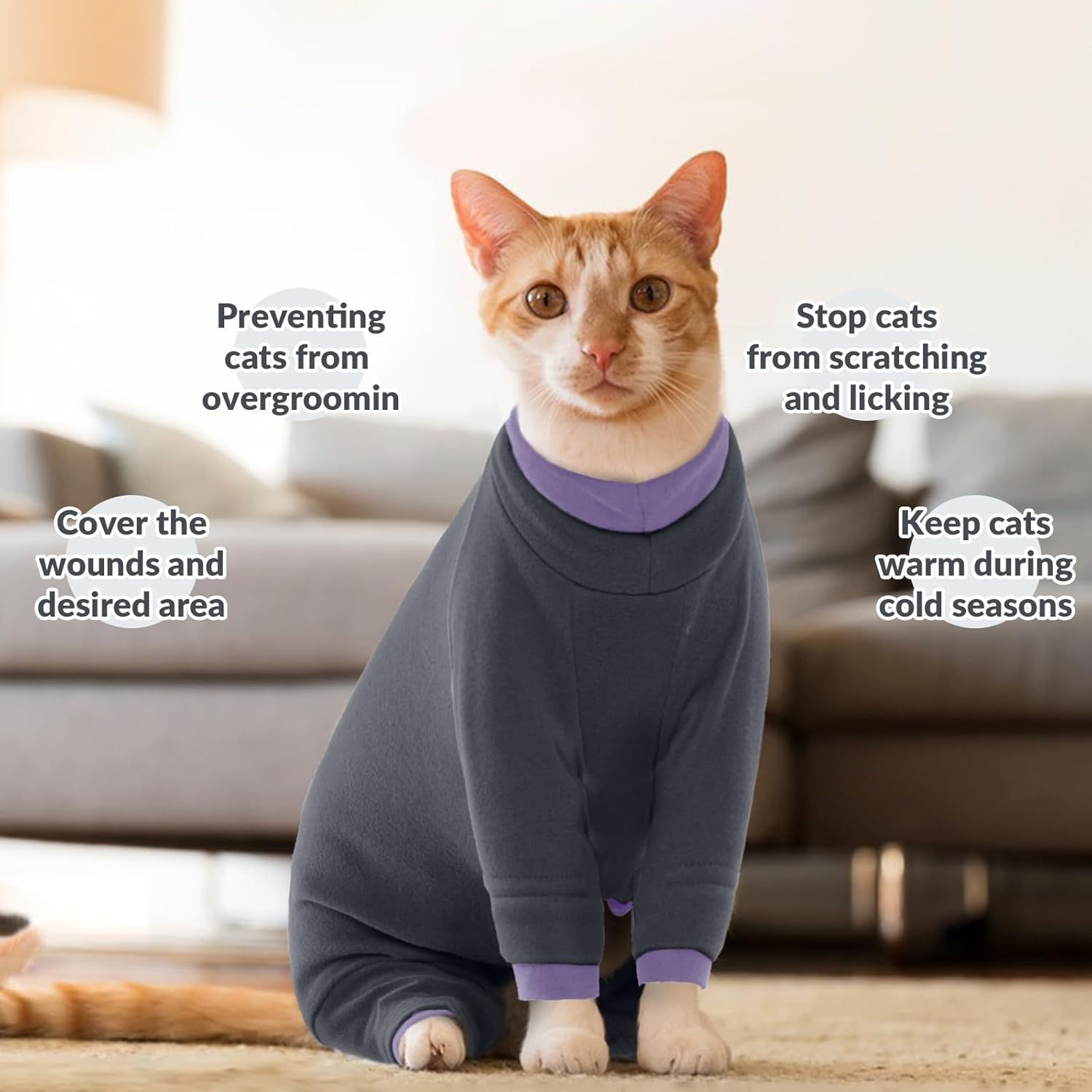 Cat Clothing, Jumper Cat Warm Vest Cat Pyjamas Jumpsuit Onesie Cat Winter Coat Jacket Cat Costume (Black, XL) image number 4