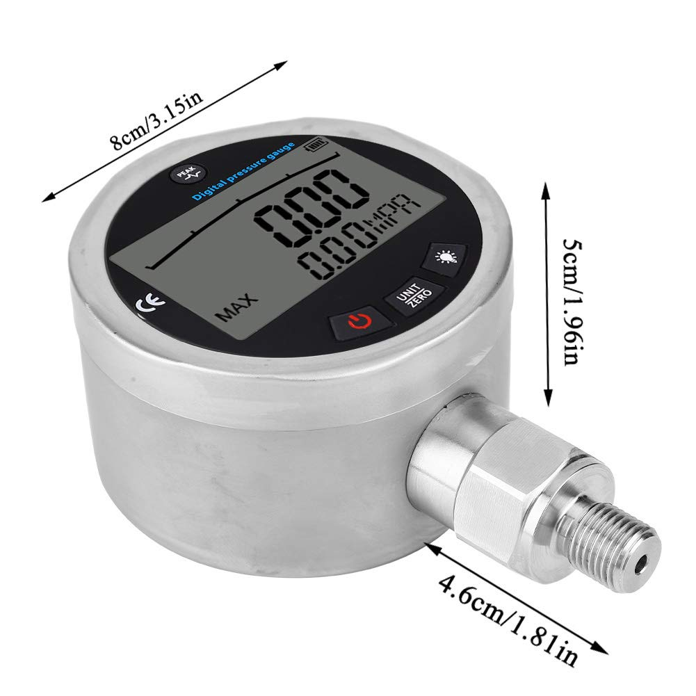 Hydraulic Pressure Gauge, 400BAR 0‑40Mpa 5800PSI Battery Power Digital Pressure Gauge with G1/4 Connector with G1/4 Connector for Agricultural Machinery