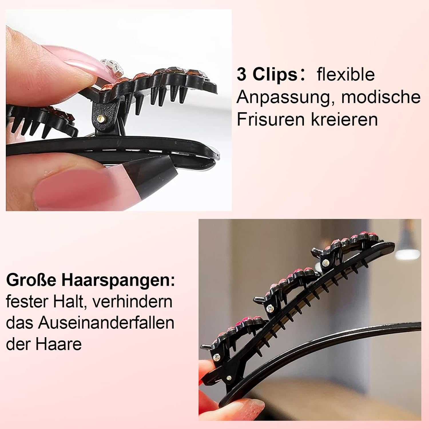 Hair Clip with Crystal Flower, Pack of 10 Hair Clips, Women'S Hummingbird Hair Clip, Hair Clip with 3 Clips, Double Layer Hair Clip, Braided Hair Clips, Elegant Hair Styling Clips for Women and Girls image number 4