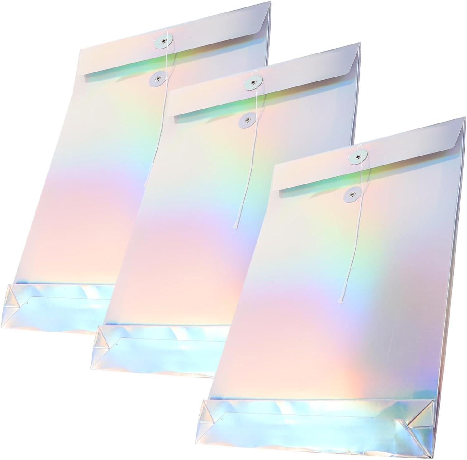 WEKAMOS 3Pcs File Bags Decorative Laser Document Organizers with Tie Closure Wear Packing Pouches for Office Home Student and Business Travel Storage