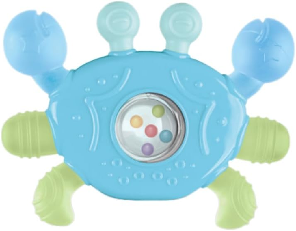 Itreatu Crab Baby Teether Toy, Soft Baby Teething Toys with Rattle, Easy-Grip Dummy Teether for 3-12 Months, Soothing Infant Toy for Teething Pain Relief (Blue)