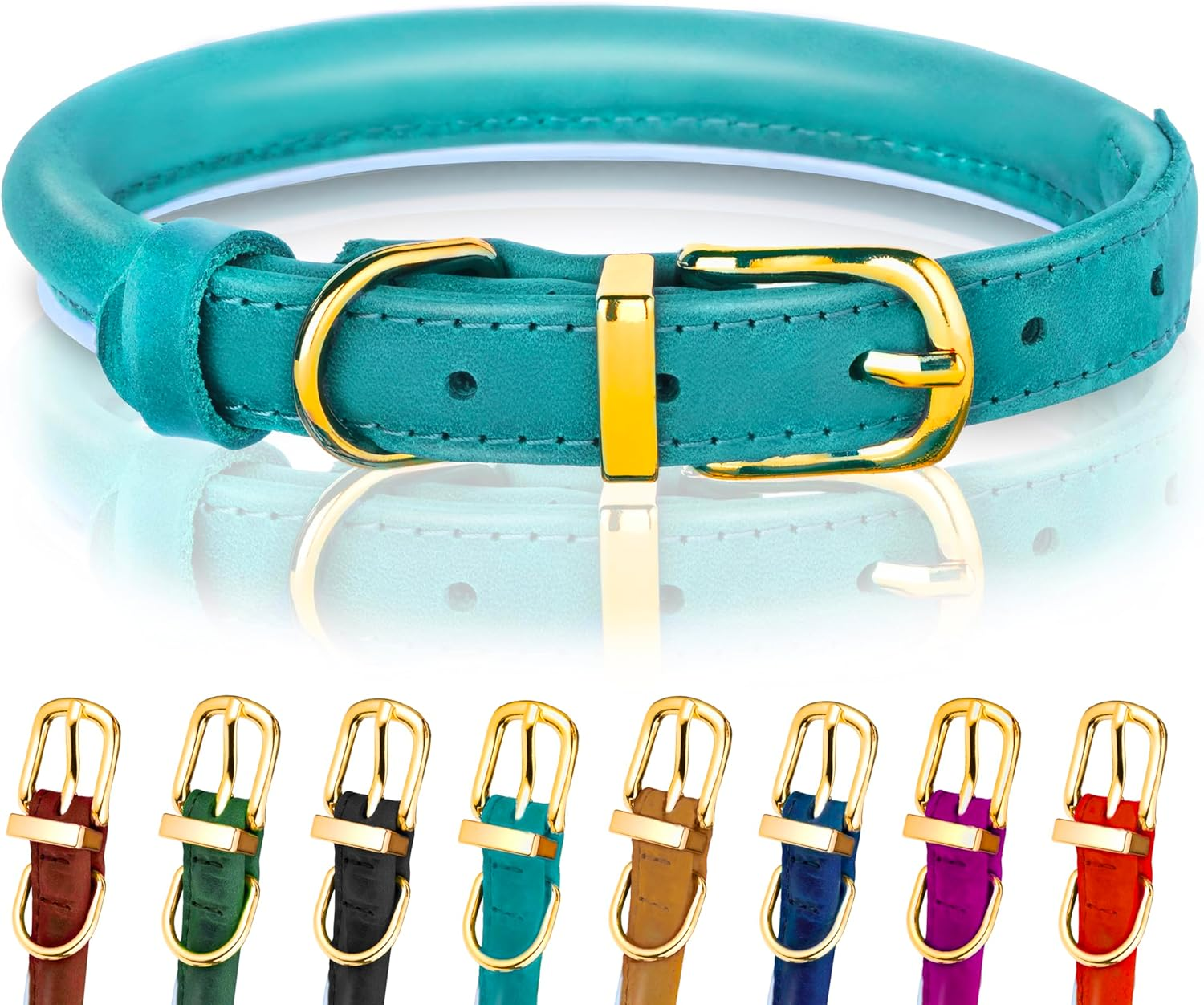 OOPSDOGGY Reflective Rolled Leather Dog Collar for Small Medium Large Dogs Puppy, 8 Colors, 7 Sizes (Blue, XXS, 7"-9")