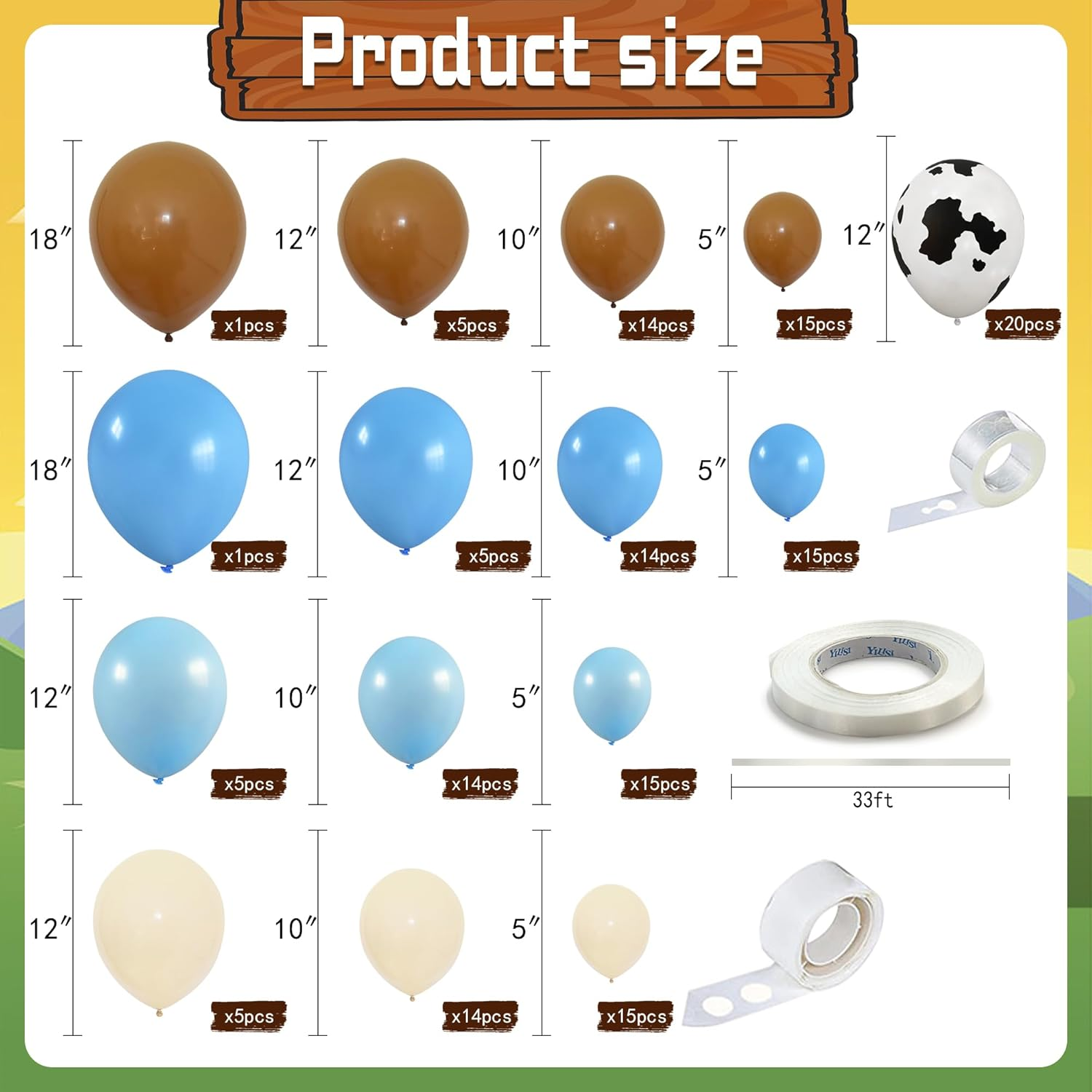 XIPEGPA 158 PCS Blue Cow Balloons Arch Garland Kit Party Decorations for Baby Shower Birthday Farm Western Cowboy Theme Supplies image number 5