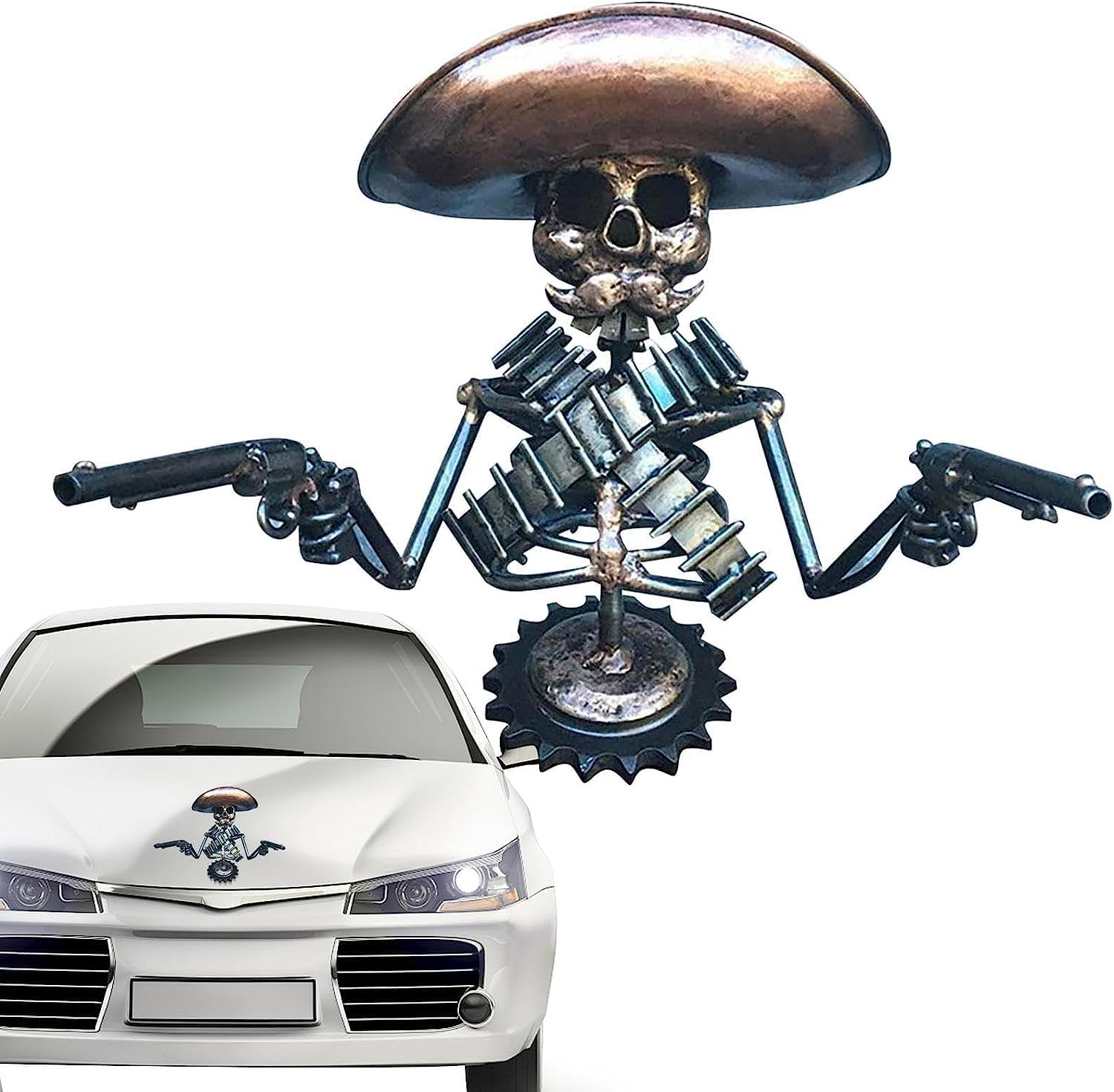 Hood Ornament Cowboy Skull Gunslinger Car Hood Ornaments Car Truck Hood Ornament Metal Skull image number 2
