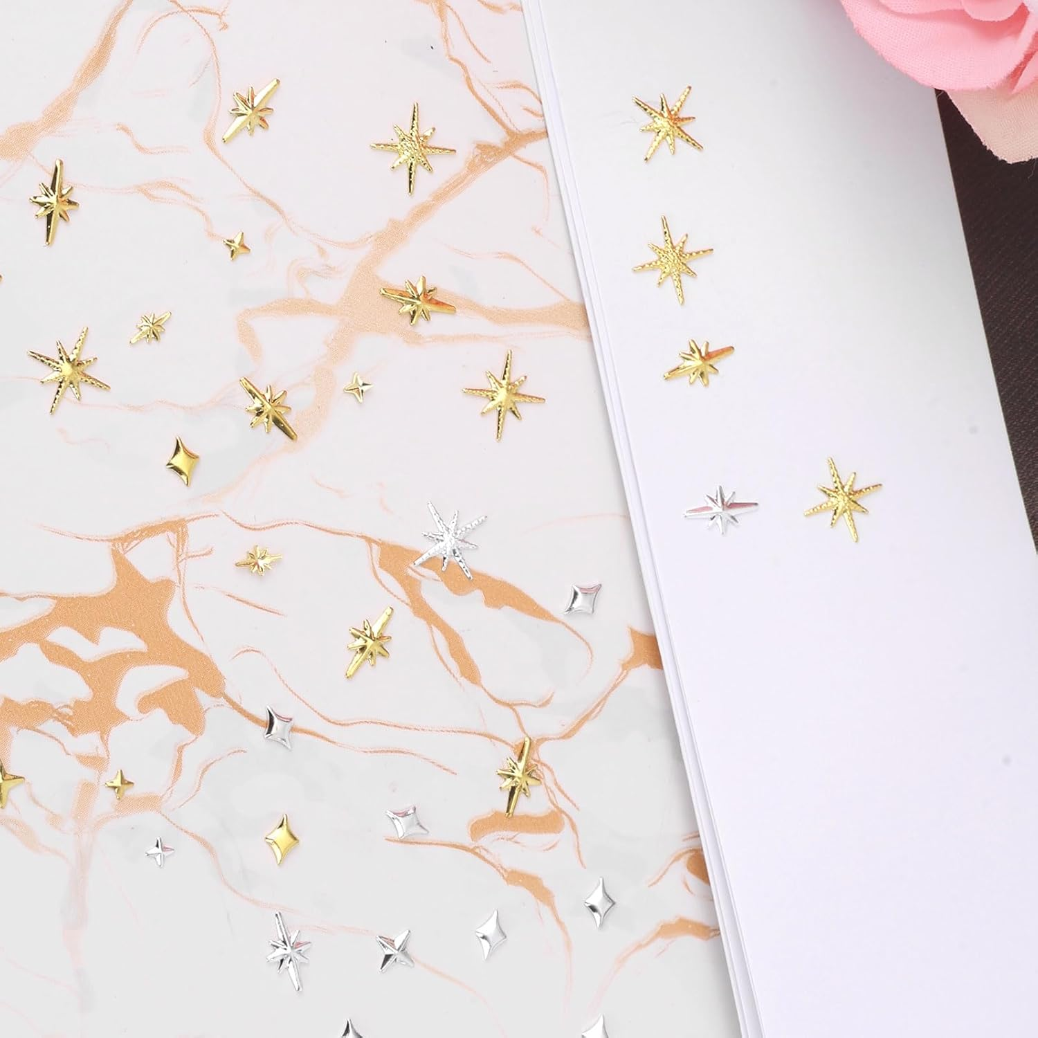 BOXOB 800Pcs Star Nail Charms, Gold & Silver 3D Star Nail Jewelry Decorations Reusable Metallic Studs Nails Rhinestones Gems Manicure Supplies for Women Girls DIY Craft Accessories image number 1