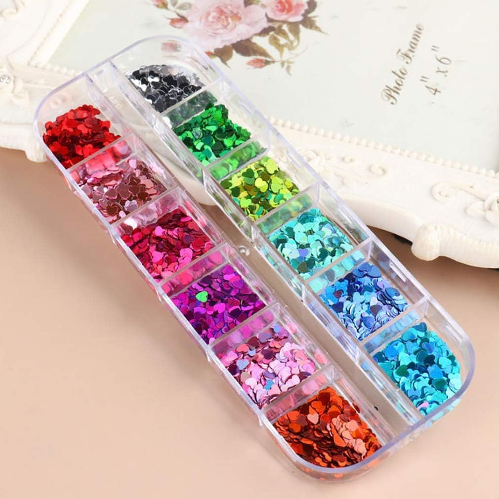 2 Pack Heart Nail Glitter Sequins, 24 Colors Holographic Nail Confetti 3D Laser Nail Flakes Valentine'S Day Nail Art Stickers for Nail Art Decoration and Makeup（Multicolored） image number 3