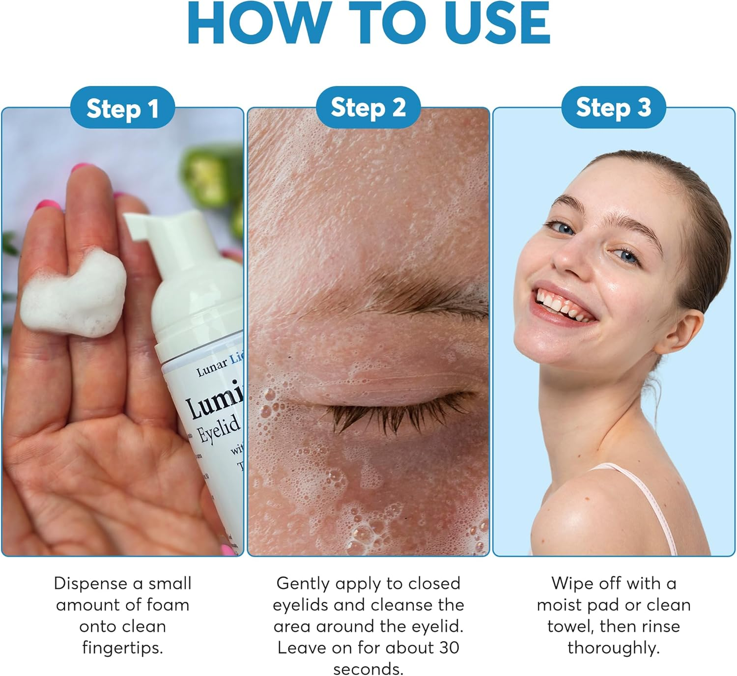 Luminous Eyelid Cleanser with Okra Extract & Tea Tree Complex, Foaming Cleanser/Wash - Cleanses Eyelids and Lashes, Remove Debris and Makeup, Lid Scrub, Skin Moisturiser, Eyelid Care - 50Ml image number 5