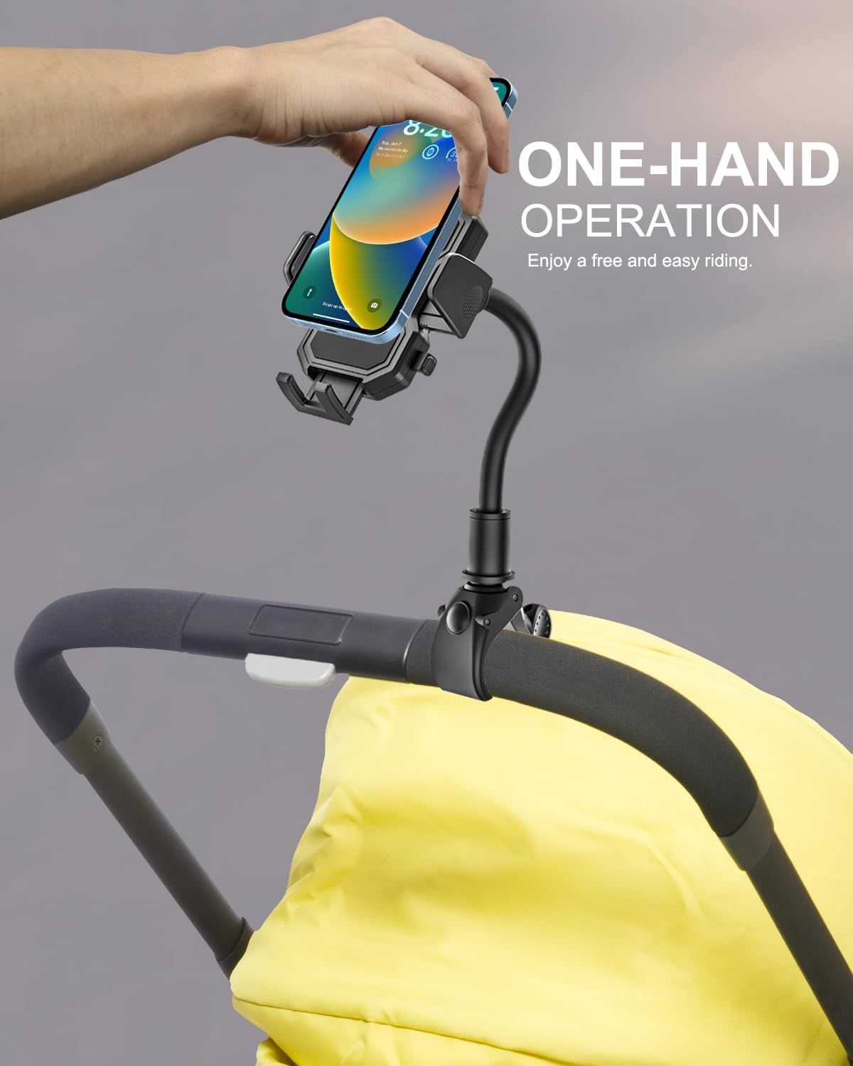 Gooseneck Stroller Phone Holder, Cell Phone Mount Pole Clamp for Baby Stroller, Shopping Cart, Wheelchair, One Hand Operation Phone Clip, for Iphone 16 15 Pro Max 14 13 12 11, Android, All Smartphones image number 2