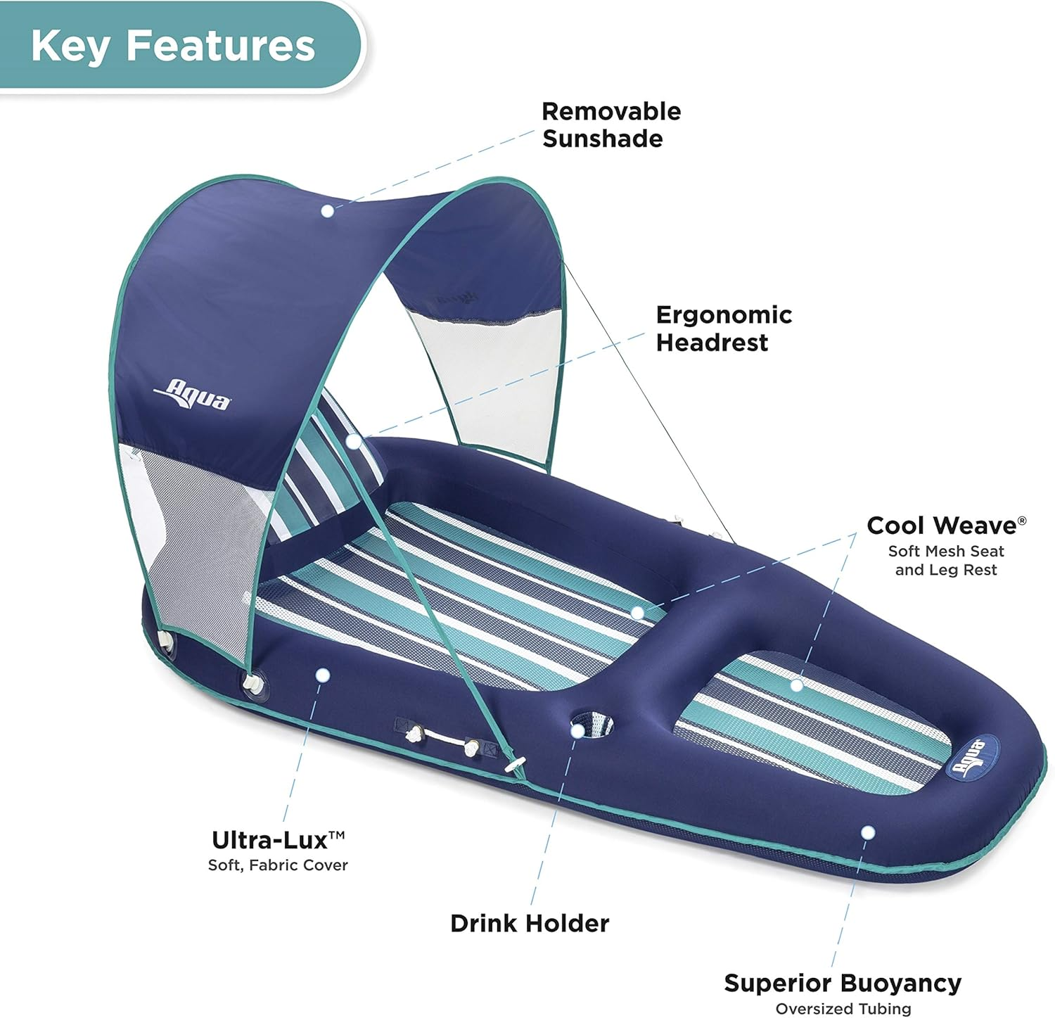 Aqua Premium Convertible Pool Float Lounge &ndash; Extra Large &ndash; Heavy Duty, Inflatable Pool Floats for Adults with Cupholder &ndash; Multiple Colors