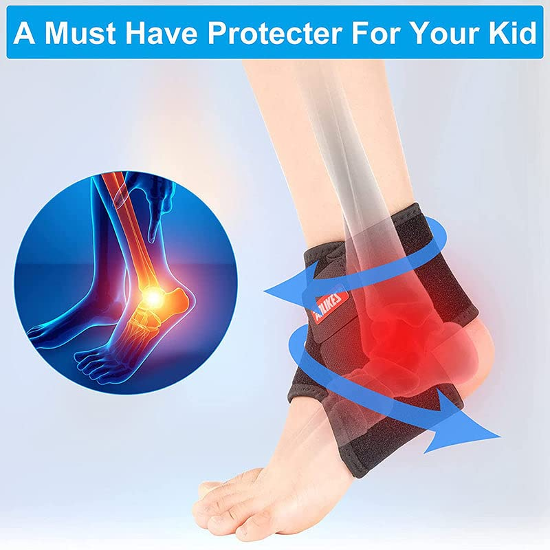 AIMALL 1 Pair Adjustable Kids Ankle Brace Wraps, Support Pads for Sports, Sizes S/M, Fits Shoe Sizes 12-3 (S) and 4-6 (M), Protective Sport Guard for Children - Black- Medium* 1 Pair image number 4