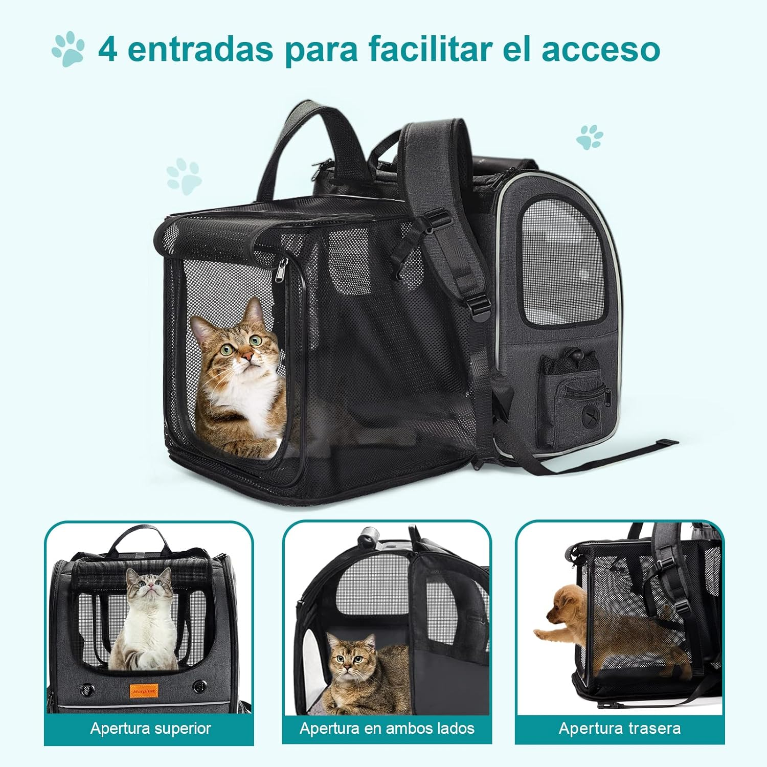 Pet Carrier Backpack, Morpilot Expandable and Foldable Cat Backpack with Breathable Mesh, Waterproof and Durable Dog Backpack for Cats and Small Dogs up to 8 Kg image number 4