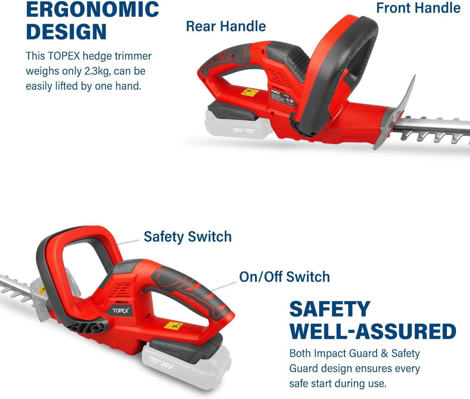 TOPEX 20V Cordless Blower and Hedge Trimmer Combo Kit W/Battery image number 6