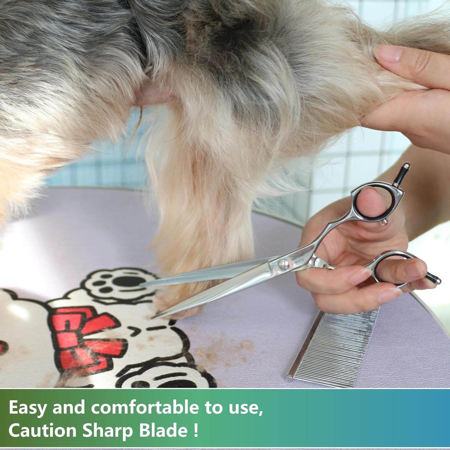 HASHIMOTO Dog Straight Scissors for Large Hands,Grooming Shears for Dogs,Cat Grooming Scissors,7.0 Inch,Light Weight. image number 3