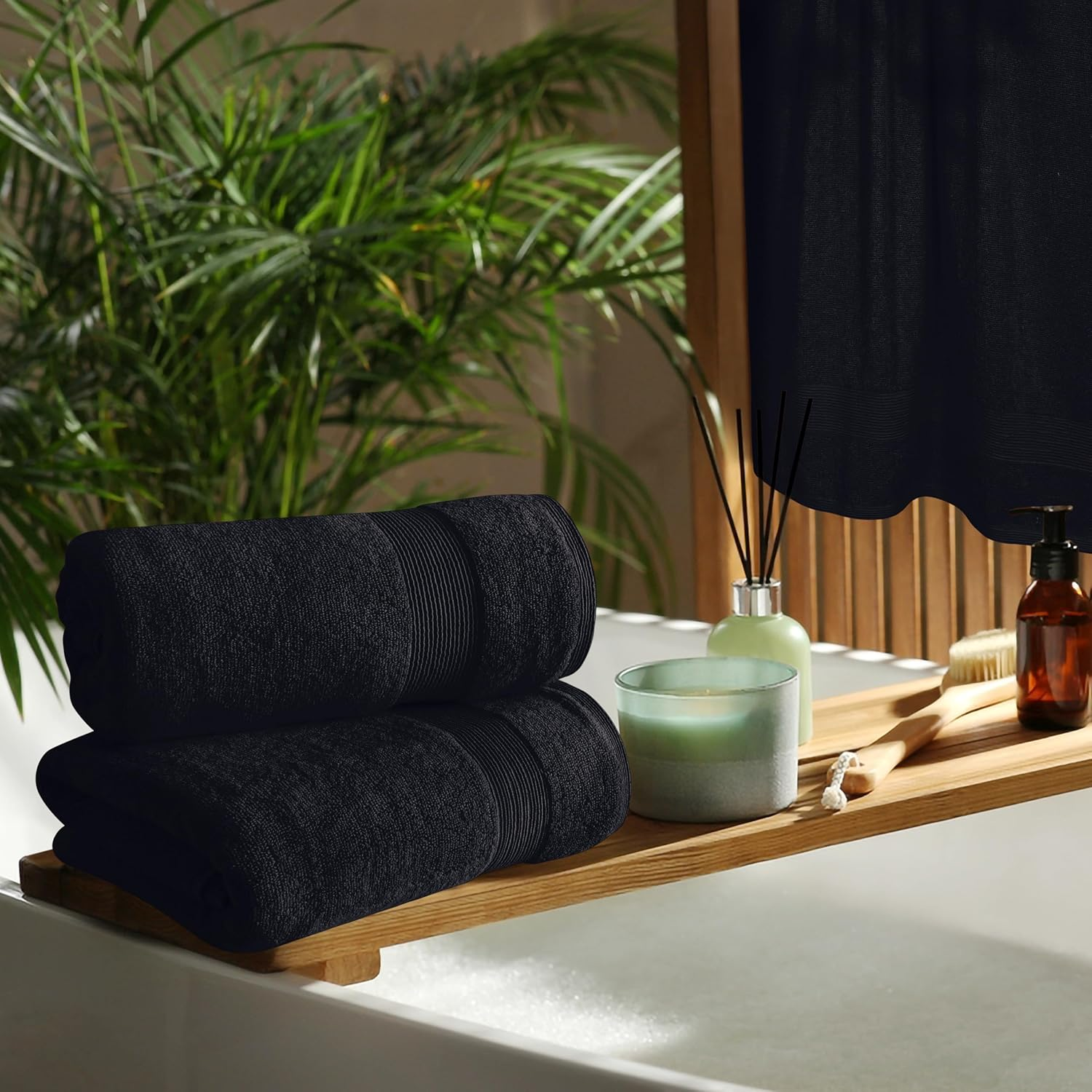 Elvana Home 4 Pack Bath Towel Set 27X54, 100% Ring Spun Cotton, Ultra Soft Highly Absorbent Machine Washable Hotel Spa Quality Bath Towels for Bathroom, 4 Bath Towels Black - Black image number 4