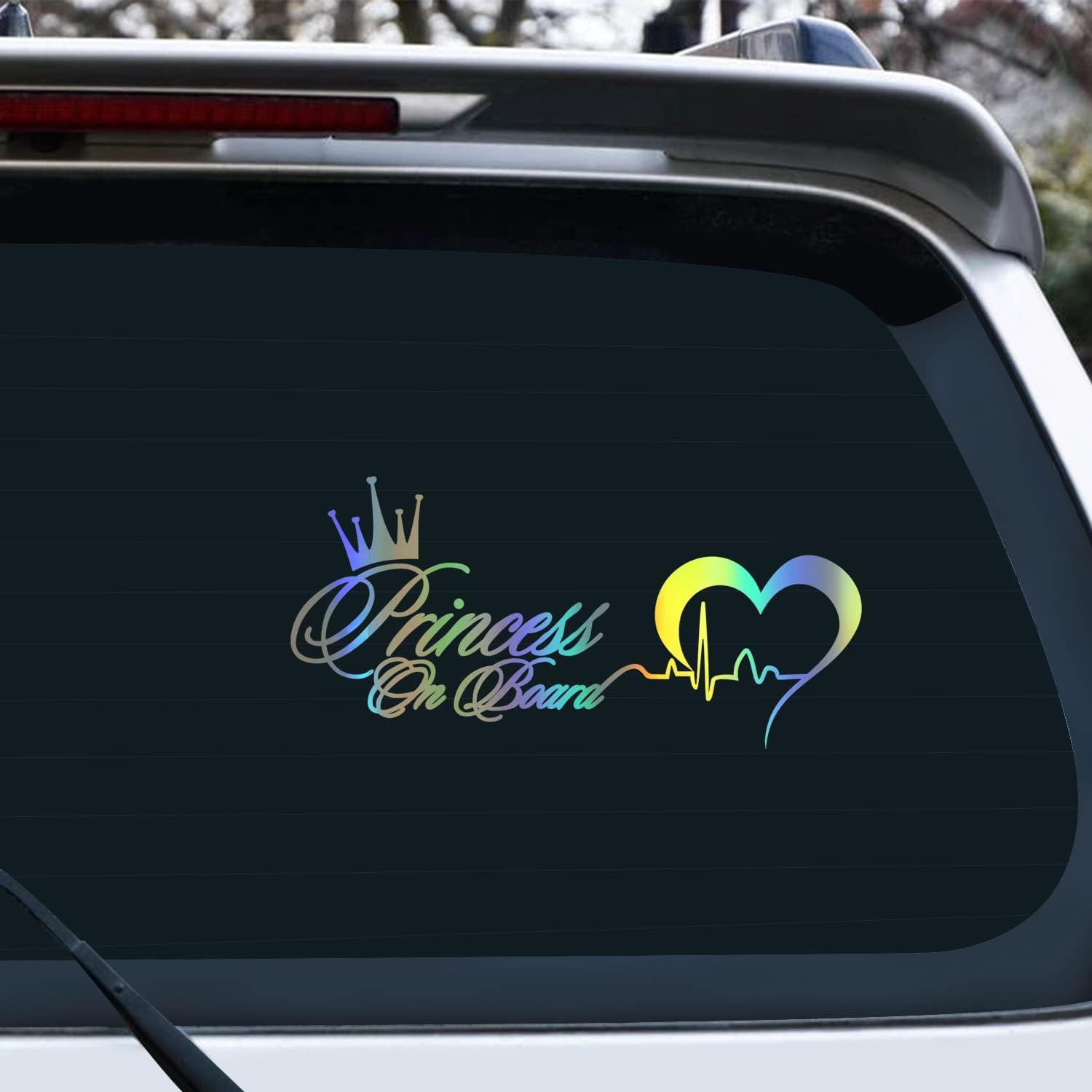 Princess on Board Sticker for Cars - Baby Girl Safety Sign, Heartbeat Decal for Car Window and Bumper (Colorful)
