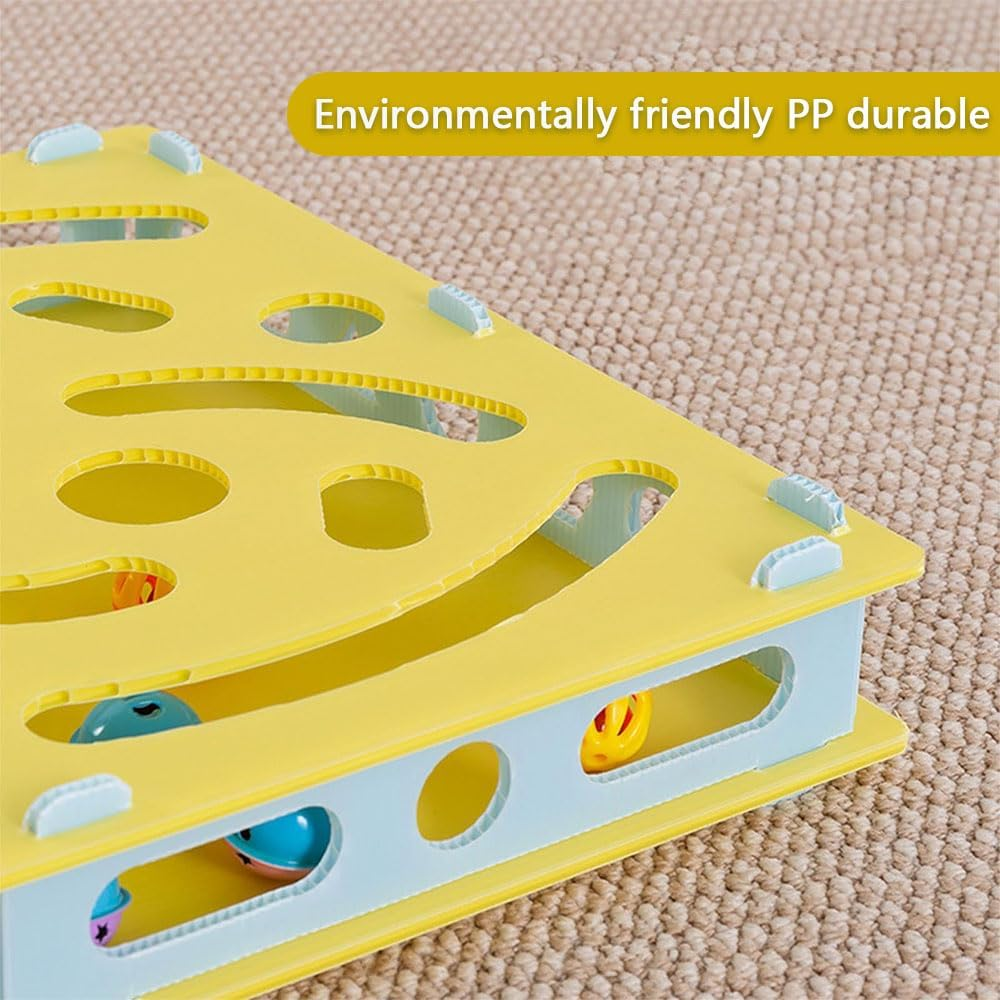 Interactive Cat Puzzle Toy &ndash; Digging Maze Game with Bell Track & Spring Balls, Boredom Relief Toy for Indoor Cats & Kittens, Mental Stimulation & Exercise Training, 15.75X11.81X1.97In, Yellow image number 6