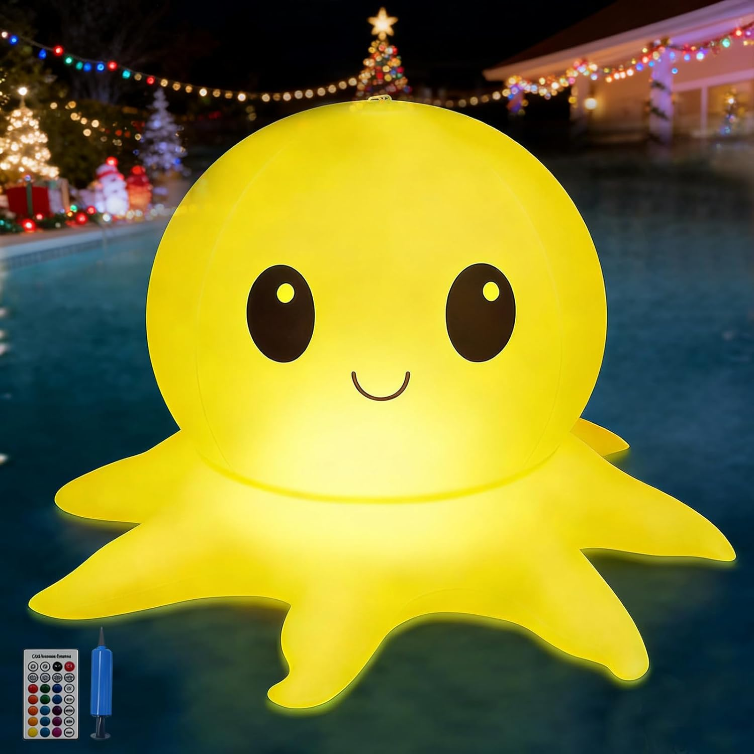 Floating Pool Lights, Solar Powered Pool Light with Remote Control, 16 Colors Dimmable & Timer Octopus Glow Ball Inflatable, Pool Balls for Outdoor, Party, Garden, Christmas, Halloween Decor (1 Pack)