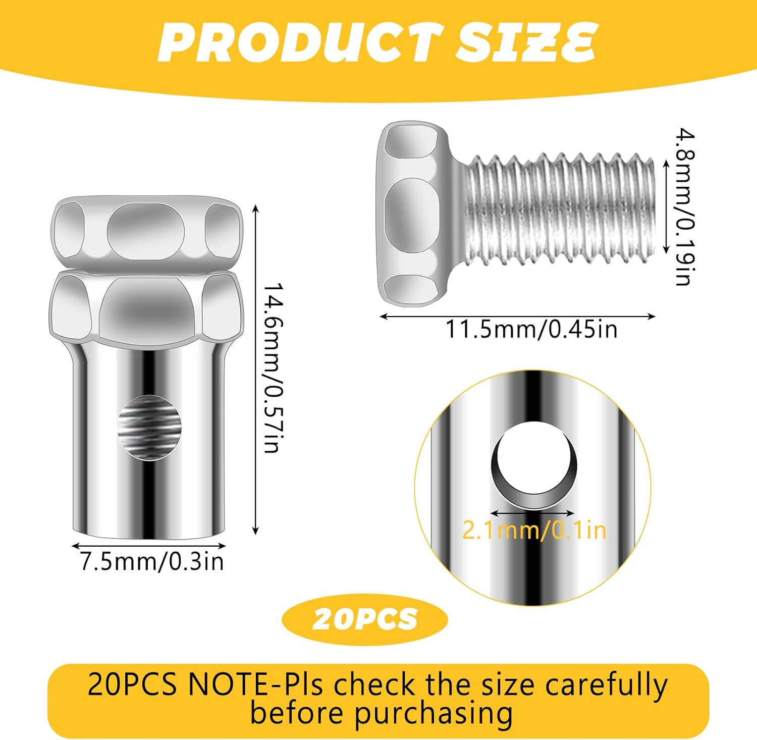 Giantree 20Pcs Universal 1/8" Throttle Brake Cable Ends, Go Kart Throttle Cable Stop Clamp, Silver Bicycle Brake Cable Ends, Fit for Bike Motorcycles Scooters Lawn Mowers Tractors image number 1