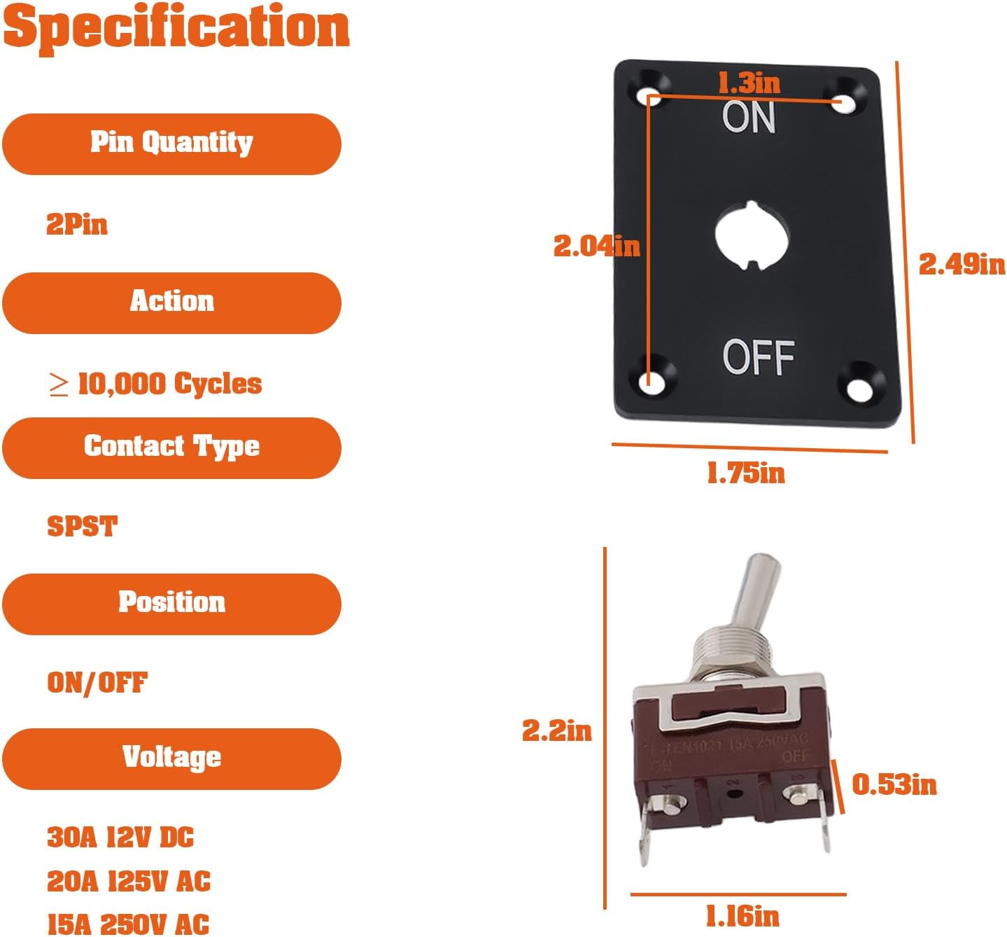 1Set SPST Waterproof Momentary Toggle Switch, (On)-Off-(On) 12V 30A with On/Off Mounting Panel 2 Pin Wired image number 4
