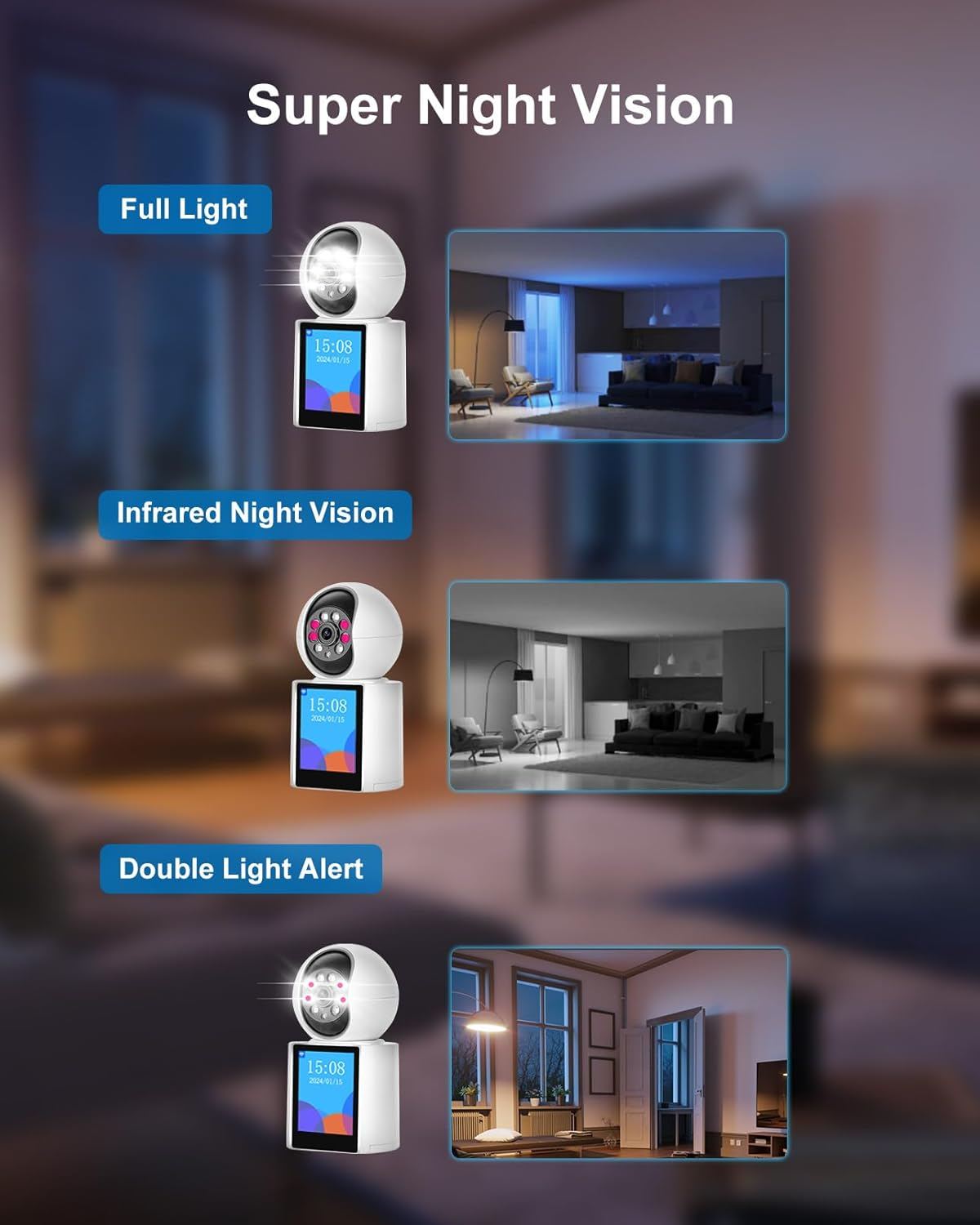 INSEETECH 2K Indoor Video Calling Camera with 2.8" IPS Screen, Two-Way, One-Button Call, Baby/Elder/Dog Monitor, Human/Sound/Crying Detection, Color/Ir Night Vision, App Control image number 6