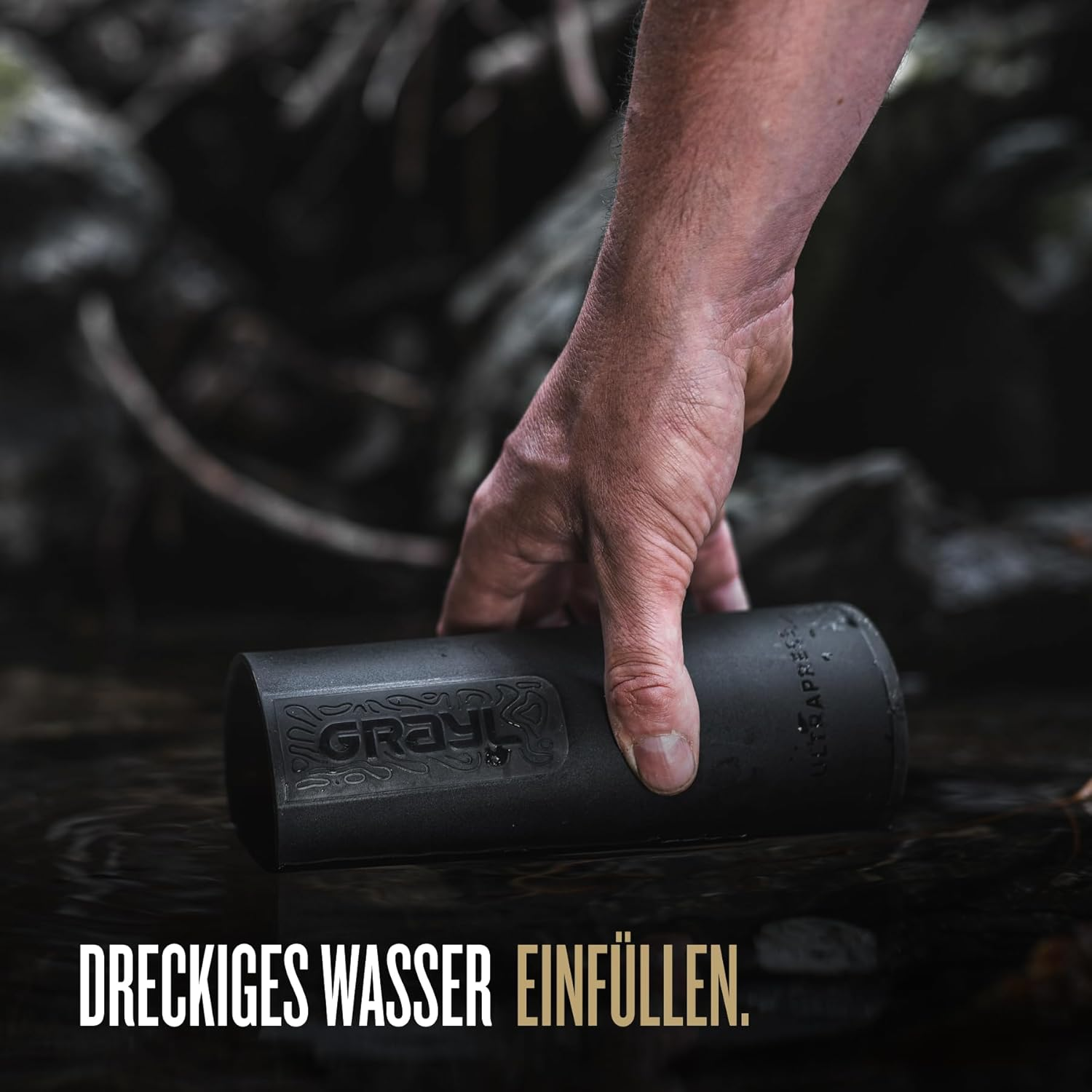 GRAYL Ultra Press Premium Outdoor Water Filter Mega Bundle with Replacement Filter 300L Drinking Water Removes 99.99% Bacteria & Viruses for Camping, Survival & Travel - Covert Black + Black image number 1