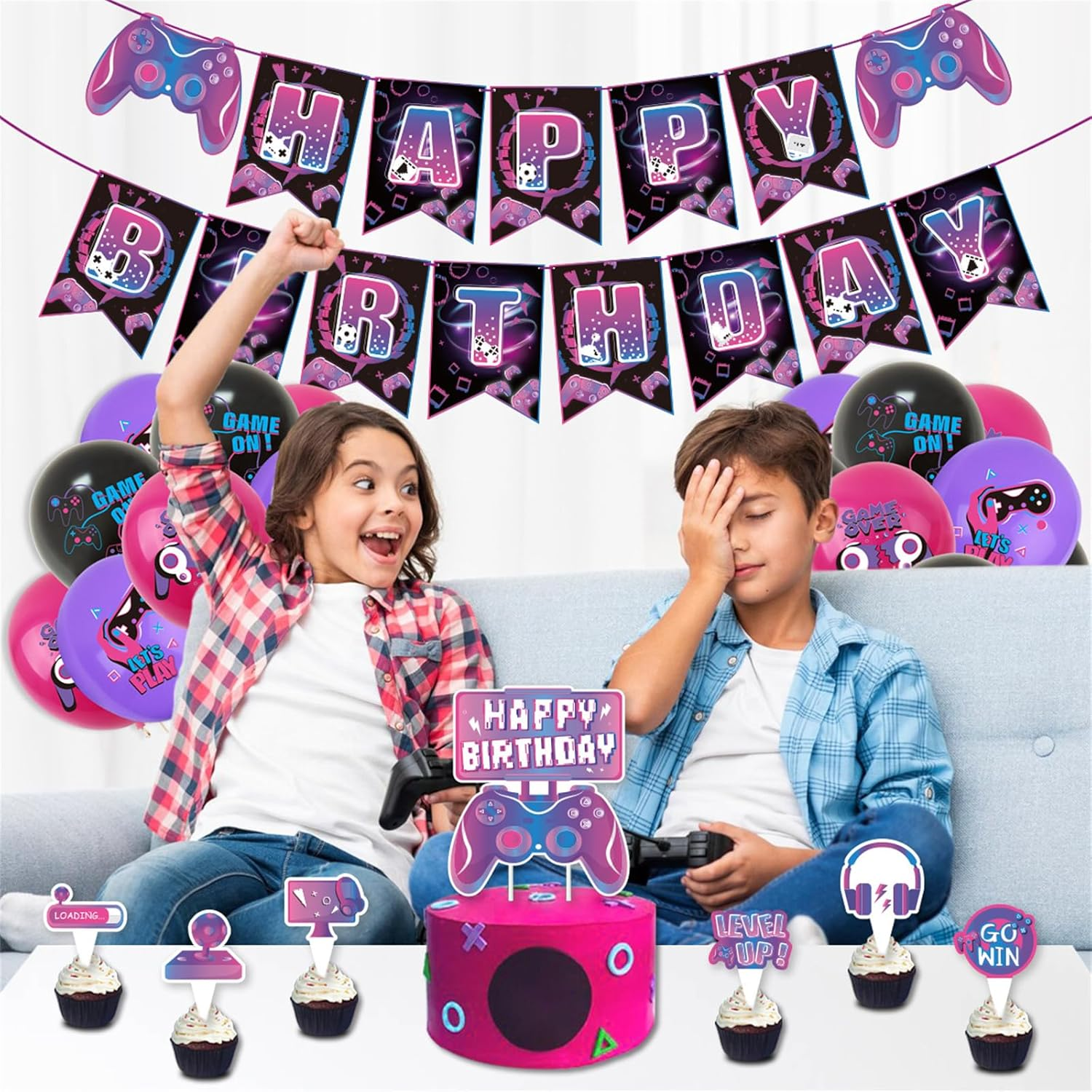 Video Game Birthday Party Decorations Game on Party Supplies Gaming Birthday Decoration Including Happy Birthdays Banner, Latex Balloons and Cake Decorations image number 2