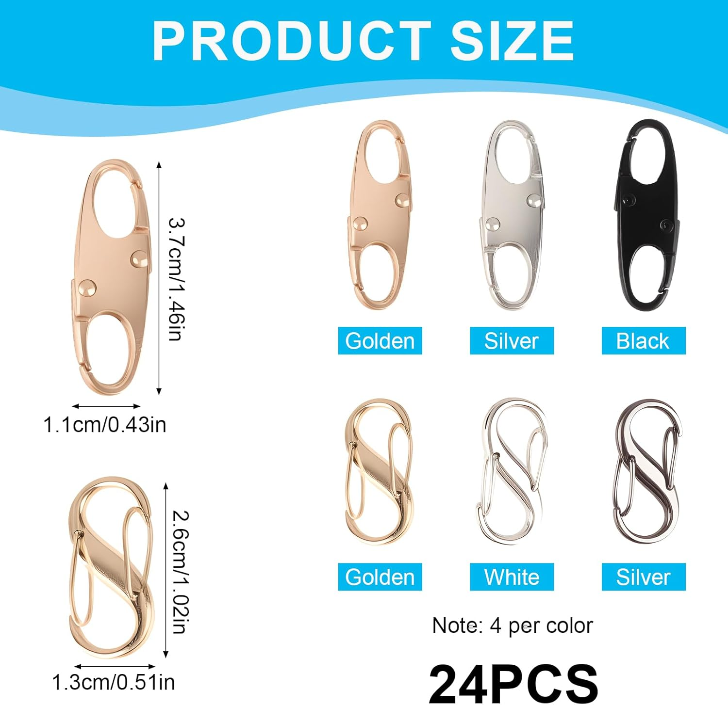 Ozessence 24 Pcs Zipper Clips anti Theft, Double Head Alloy Zipper Theft Lock Secure Your Luggage, Backpack & Travel Gear, anti Theft Clips for Adventure Travel(Black Silver Gold) image number 4