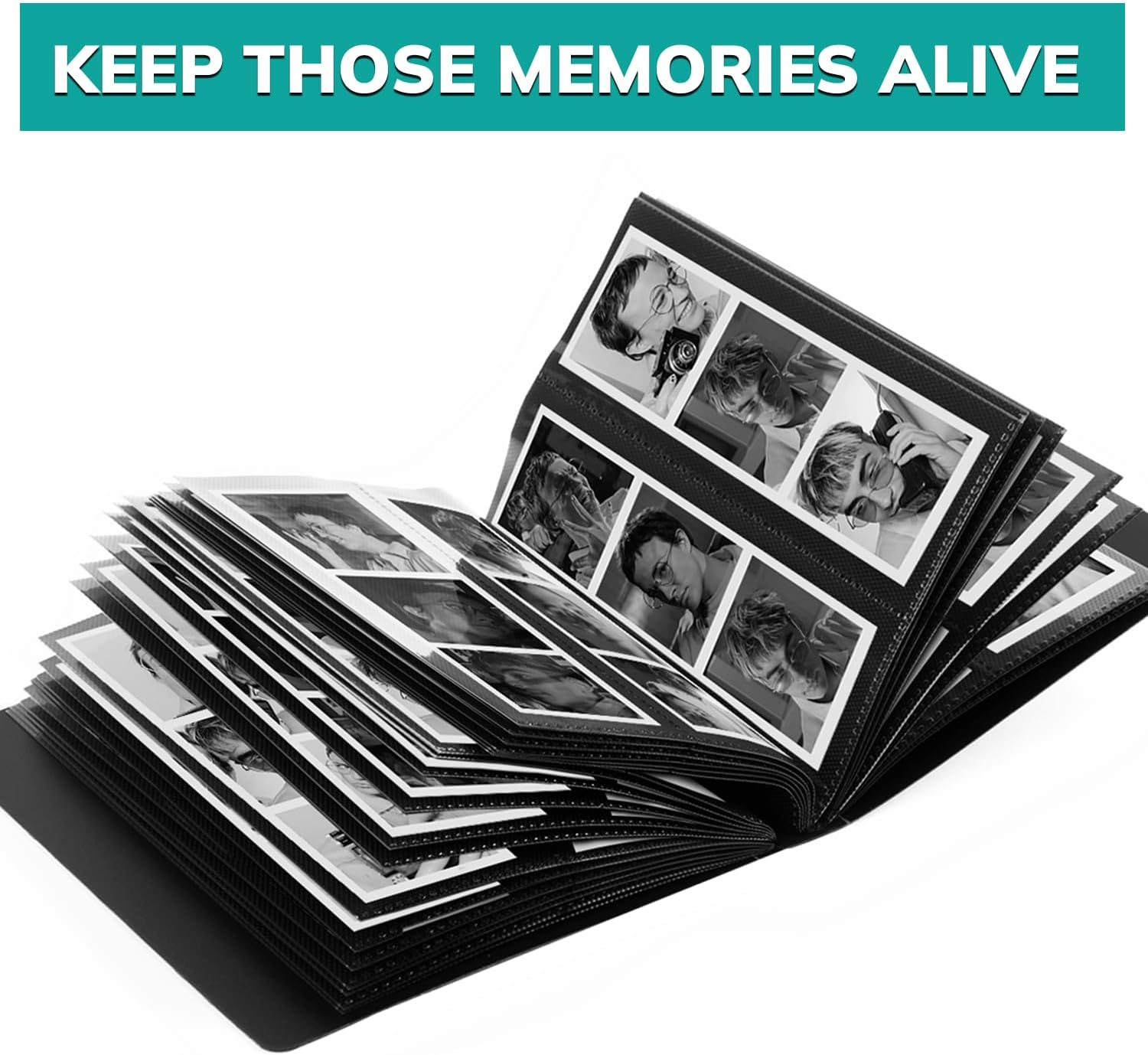 Photo Booth Frames - Photo Booth Album for 2X6 Inch Photo Strips Wedding Album 2 X 6 Bookmark Holder 26 Pages 104 Photos (1 Pack, Black) image number 6