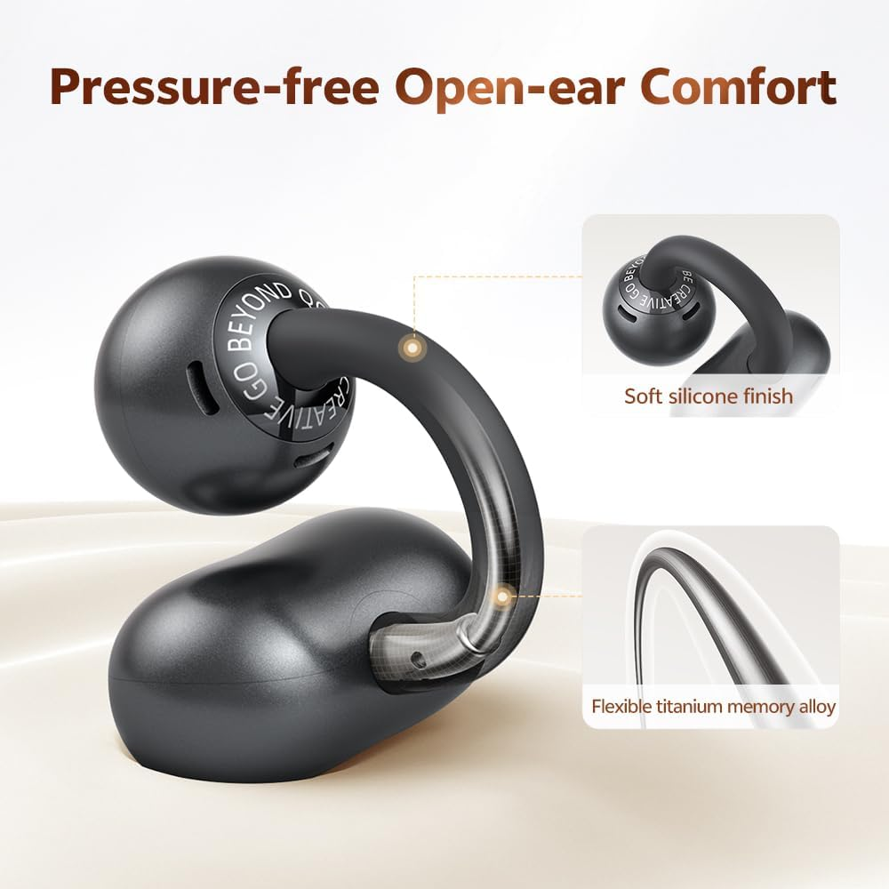QCY Crossky C50 Open Ear Headphones, Clip-On Headphones, Wireless Bluetooth, Powerful Bass, Noise Cancelling for Calls, 5.2 G, Ultralight & Comfortable, Bluetooth 6.0, 36 Hours Playtime, IPX5 image number 3