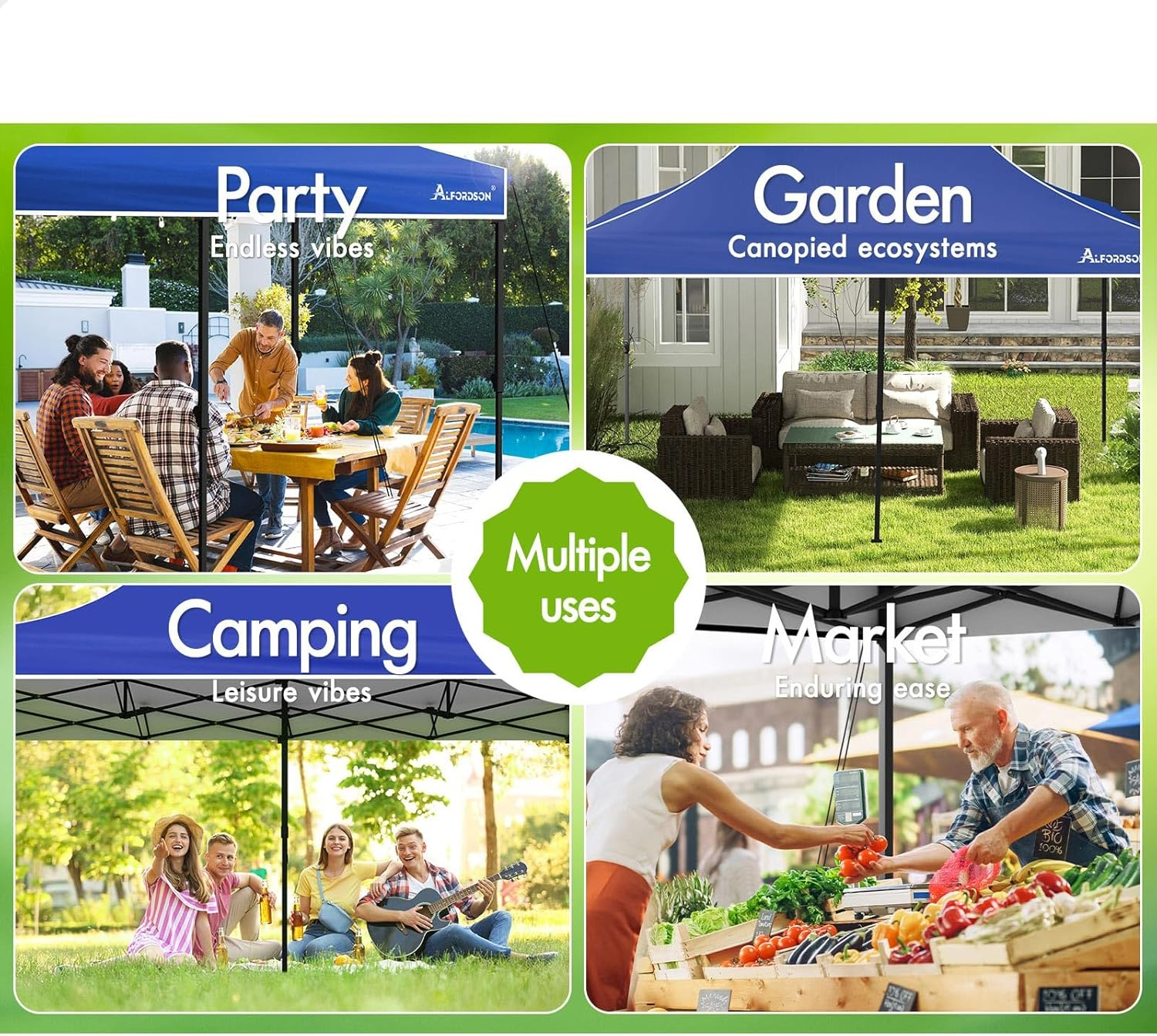 ALFORDSON Gazebo Marquee 3 X 6M High Adjustable with Pegs & Ropes, Easy Set-Up Canopy with 600D Fabric Roof and Carry Bag, Camping Shelter Shade with Steel Frame for Wedding Party Pavilion, Blue image number 2