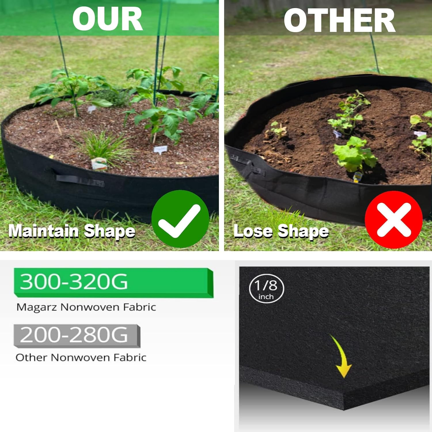 Fabric Raised Garden Bed, 2-Pack 50 Gallon Large Grow Bags, Durable Breathe Garden Raised Planting Bed with Handles, round Planter Bags Container for Growing Vegetables Outdoor image number 3