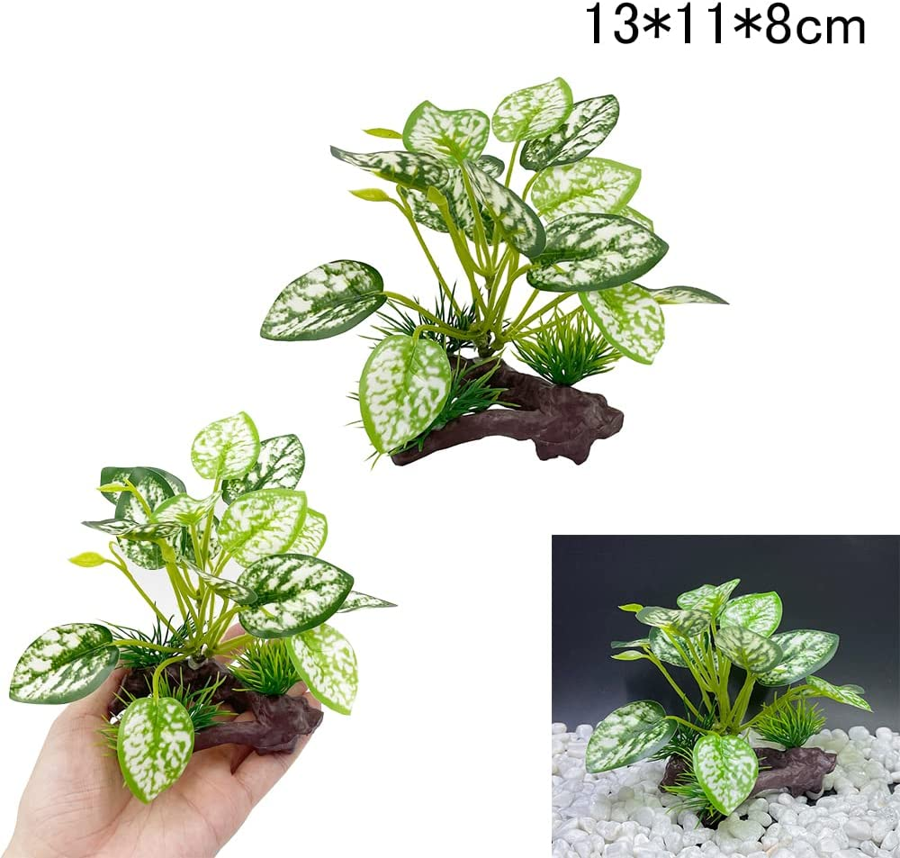 Smoothedo-Pets Fish Tank Decorations Aquarium Decor 3Pcs Ornaments Betta Silk Leaf Pad Hammock Artifical Driftwood Cave Goldfish Bowl Accessories (Mix-Leaf-Set-G)