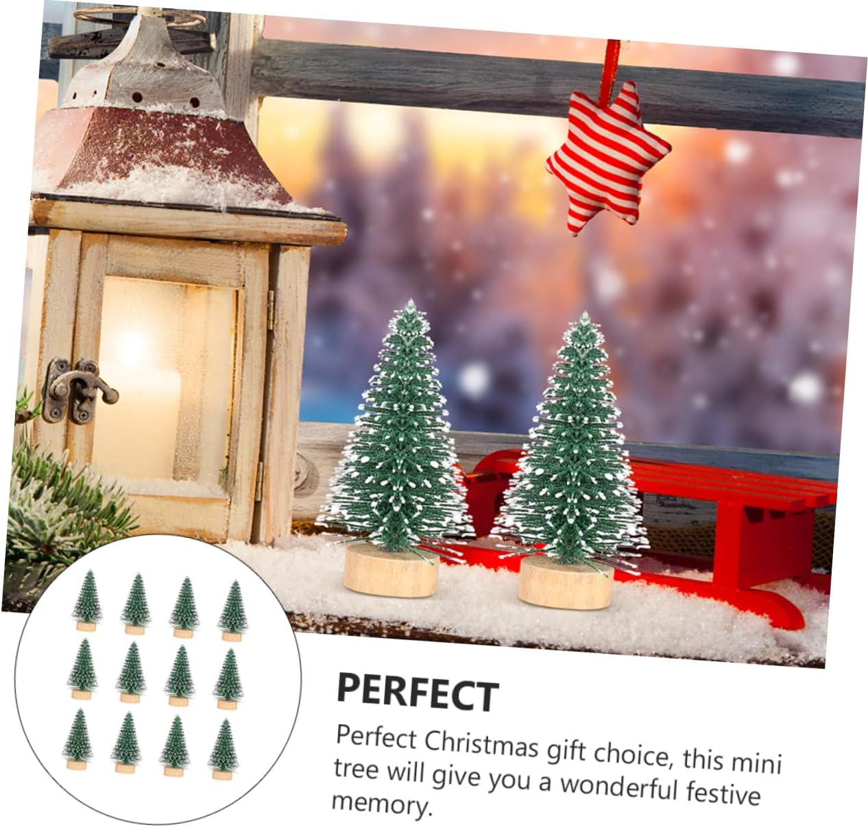 12Pcs Mini Christmas Tree Ornaments Desktop Artificial Tree Xmas Showcase Decor Artificial Christmas Ornaments image number 5