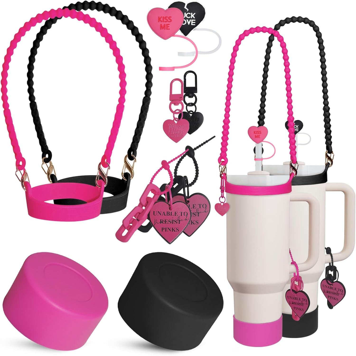 Stanley Cup Accessories Set 30&40 Oz, Includes 0.4In Straw Covers, Water Bottle Handle Strap, Cute Stanley Charms and Silicone Boot.