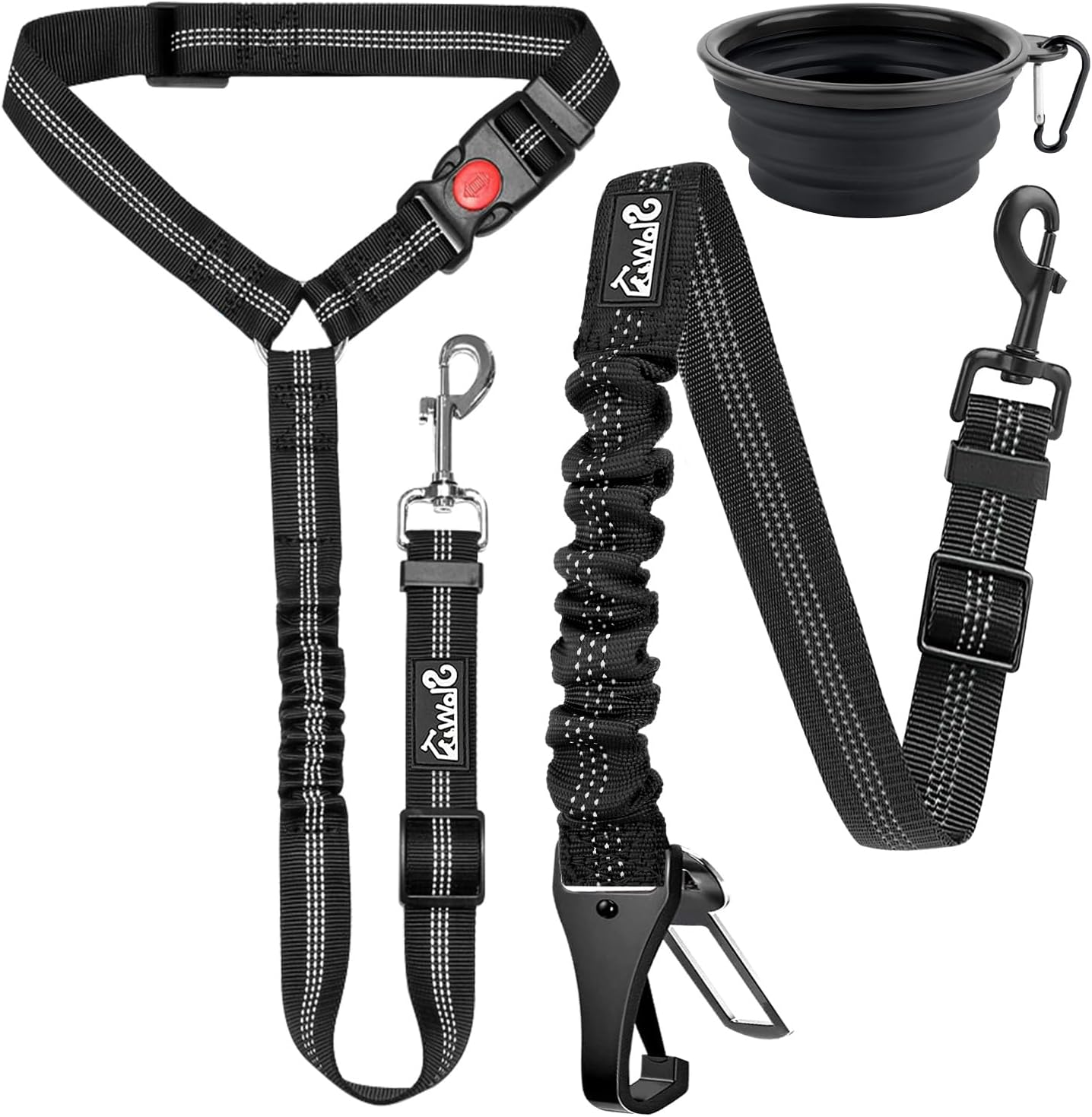 Slowton Dog Seatbelt Leash for Cars, 2 Pack Pet Safety Car Seat Belt with Adjustable Buckle & Reflective Bungee, Connect Dog Harness in Vehicle Car Dogs Restraint Travel Daily Use image number 3