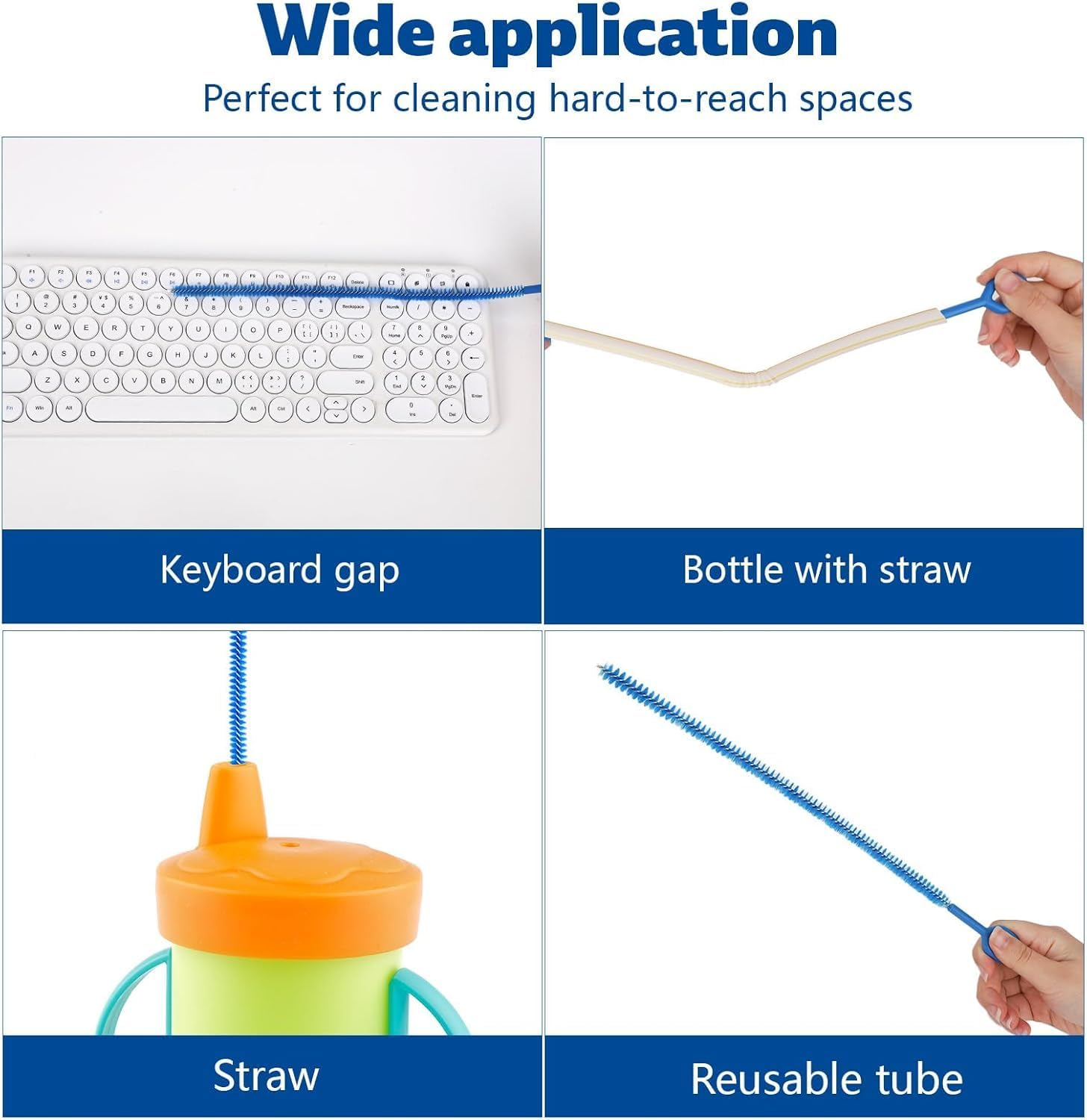 Straw Cleaner Brushes for Stanley, 12.4In Extra Long Full Bristles Replacement Coverage Reusable Straw Brush Cleaning Accessories for Water Bottles Glass Pipe Sippy Cup(4Pcs)
