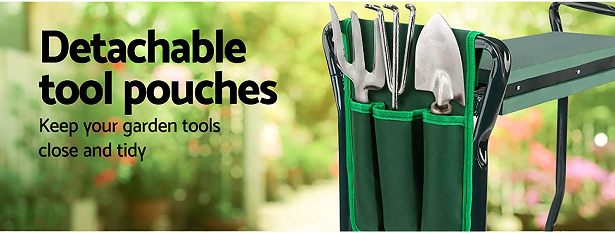 Gardeon Garden Kneeler Seat, Foldable Knee Pads Brace Kneeling Chair Support Bench Stool Outdoor Gardening Supplies, Sturdy Steel Frame 3 in 1 150Kg Capacity Green