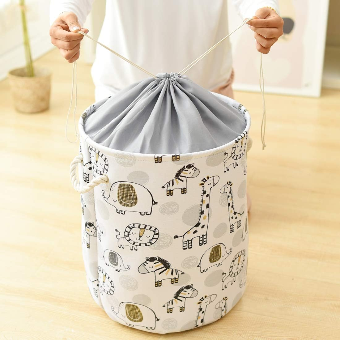 Inough Baby Hamper Laundry Basket, Laundry Hamper for Boys, Kids Storage Basket Animal Basket, Safari Nursery Decor Toy Storage Organizer with Drawstring Closure Nursery Hamper for Toddler(Giraffe) image number 3